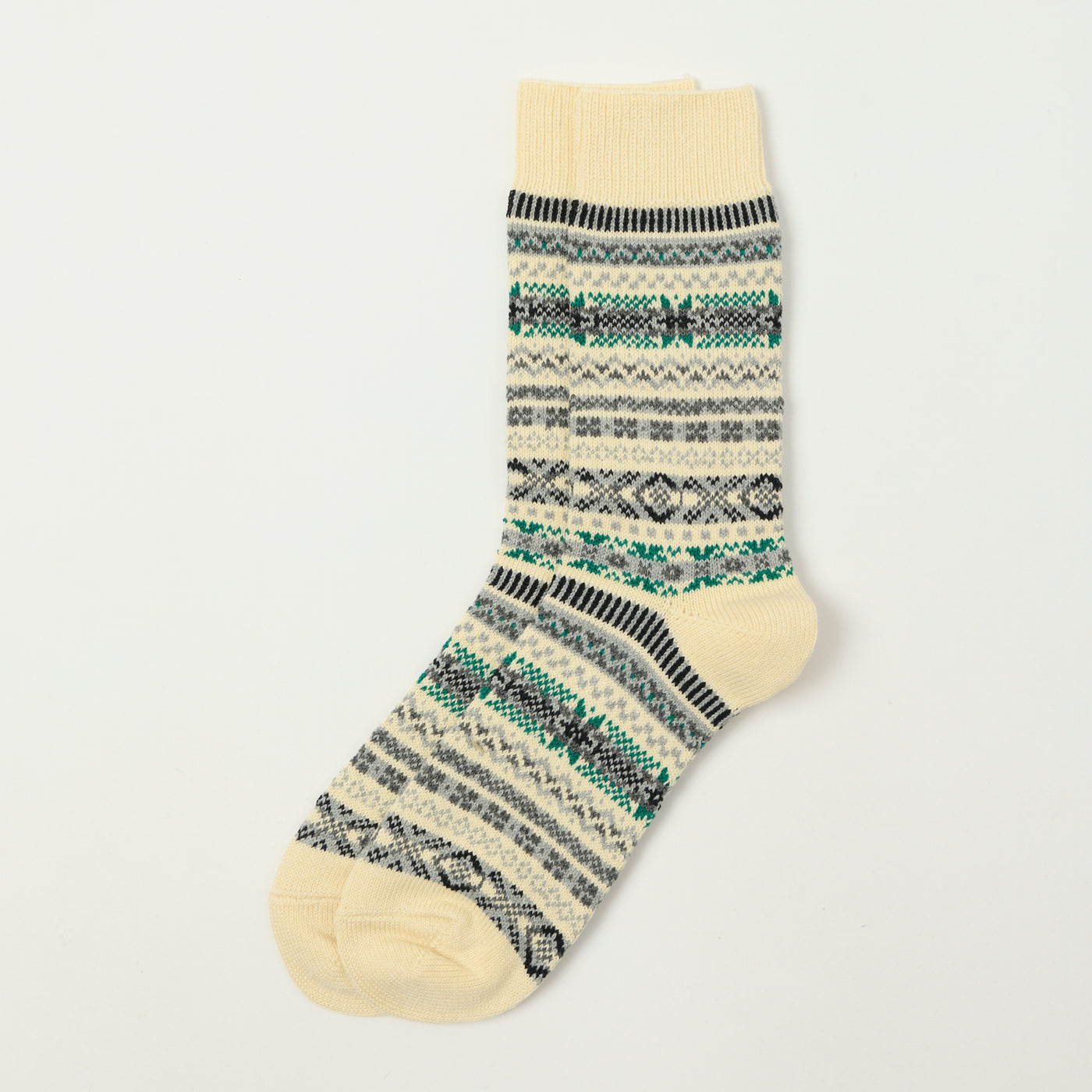 RoToTo Fairisle Jacquard Crew Sock - Ivory