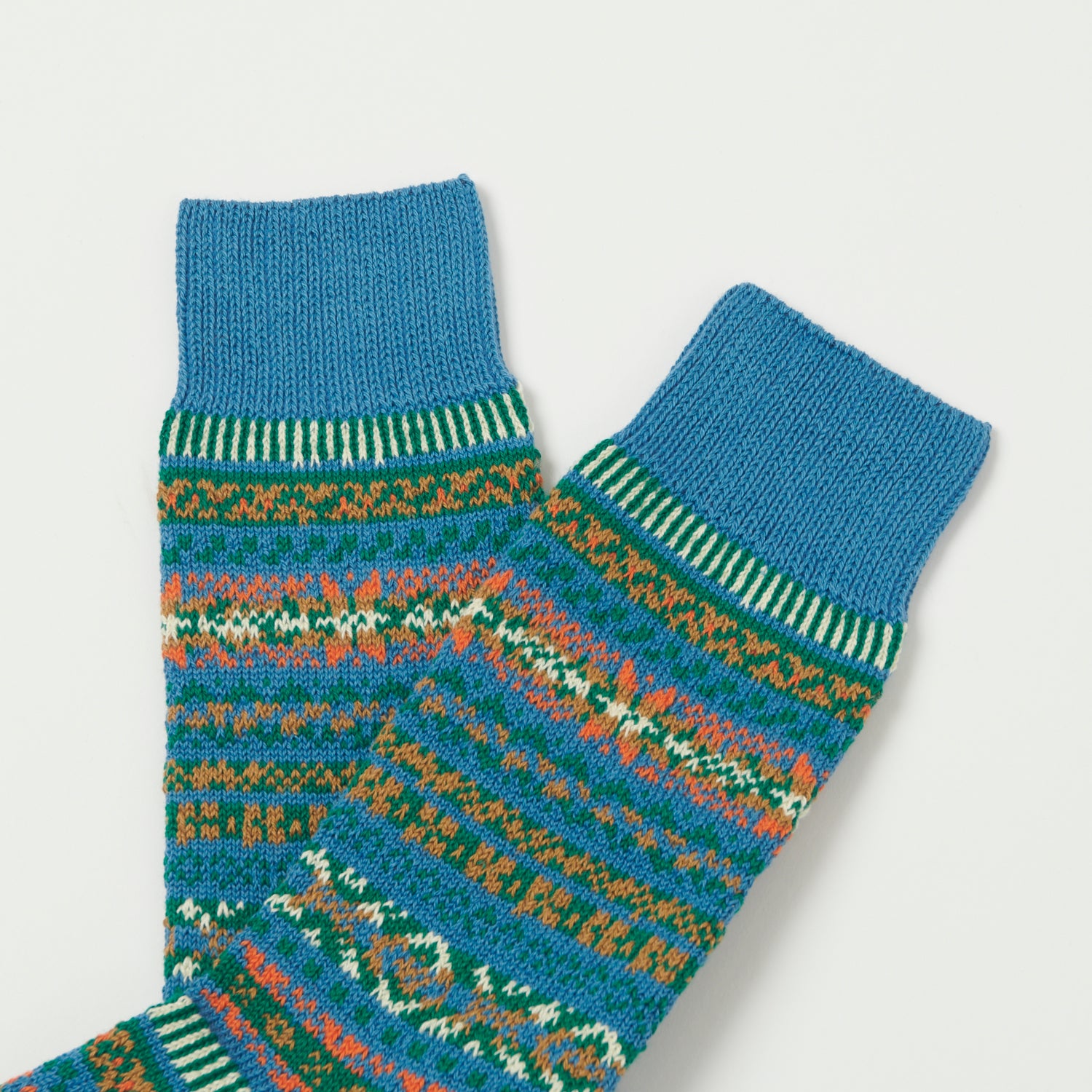 RoToTo Fairisle Jacquard Crew Sock - Blue