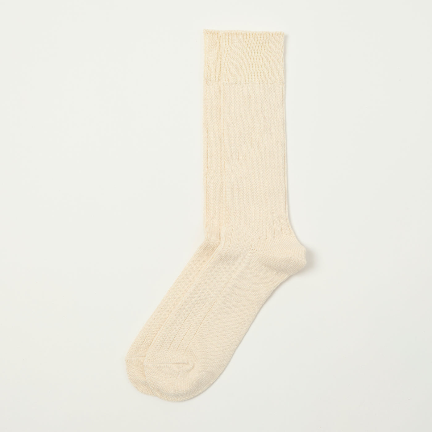 RoToTo Linen Cotton Ribbed Crew Sock - Ecru