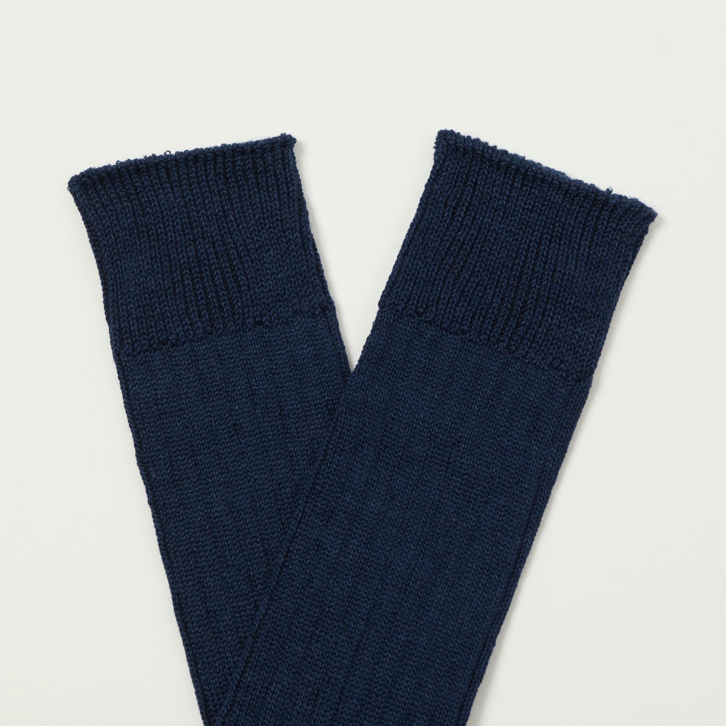 RoToTo Linen Cotton Ribbed Crew Sock - Navy