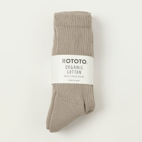 Rototo Organic Daily 3 Pack Crew Socks - Greige