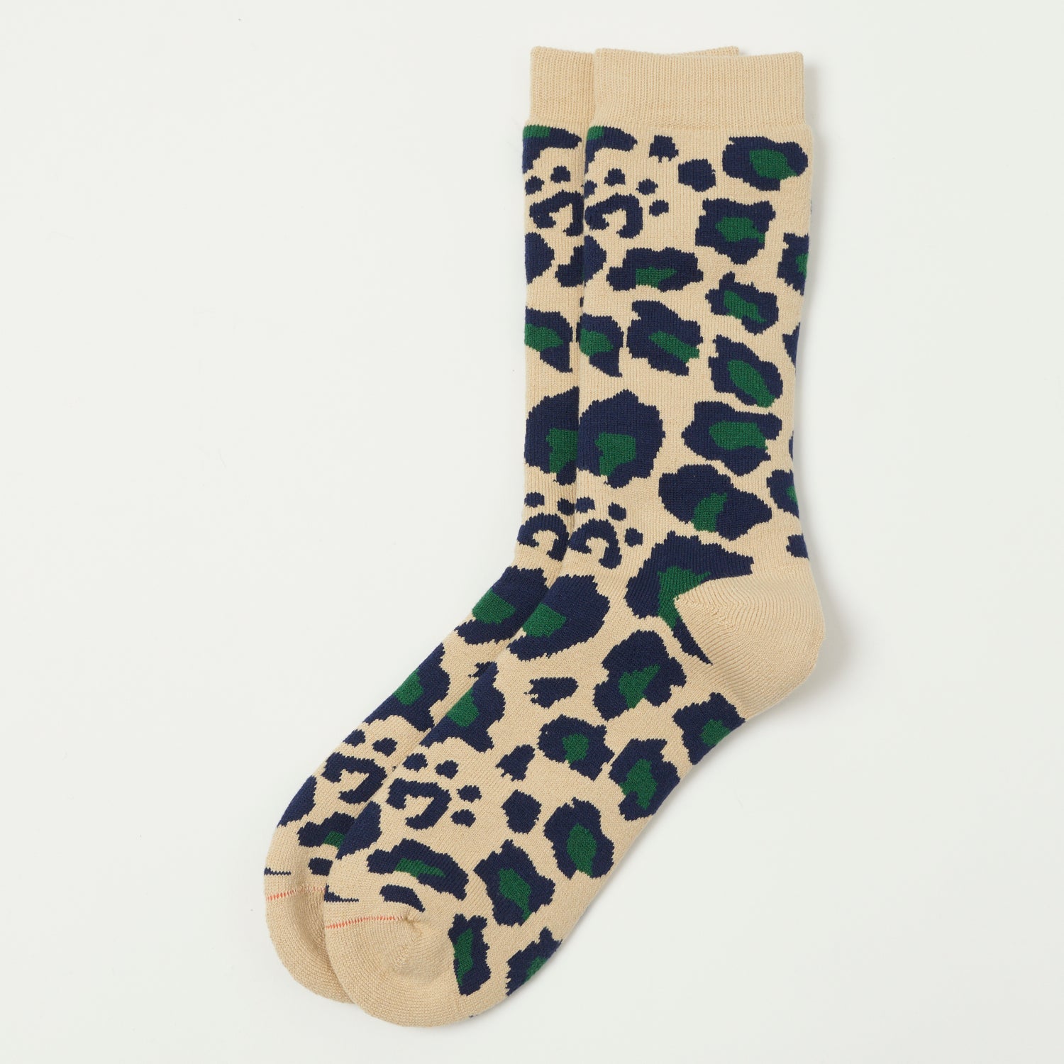RoToTo Pile Leopard Crew Sock - Navy/Green