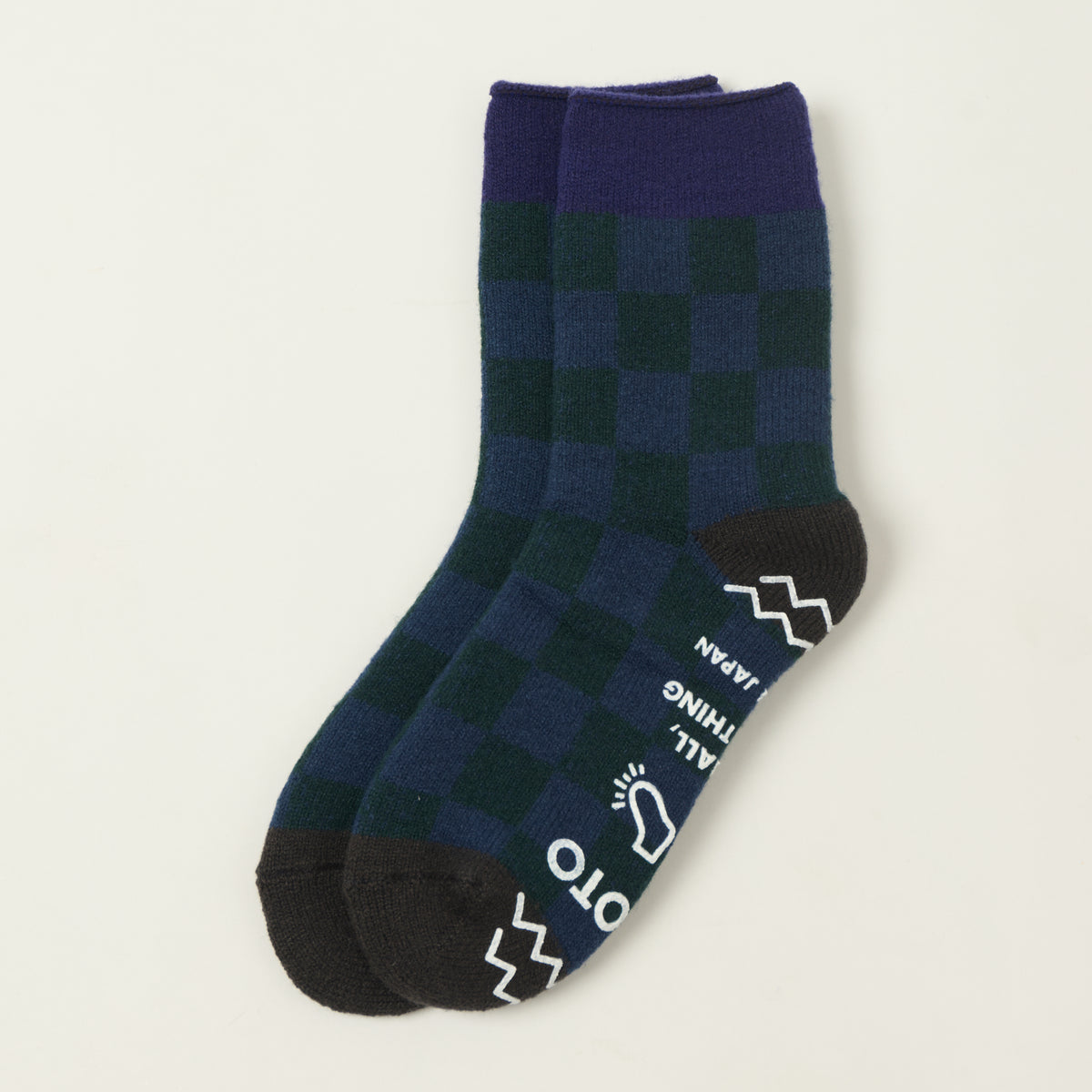RoToTo Checkerboard Pile Room Sock - Navy Blue/Charcoal