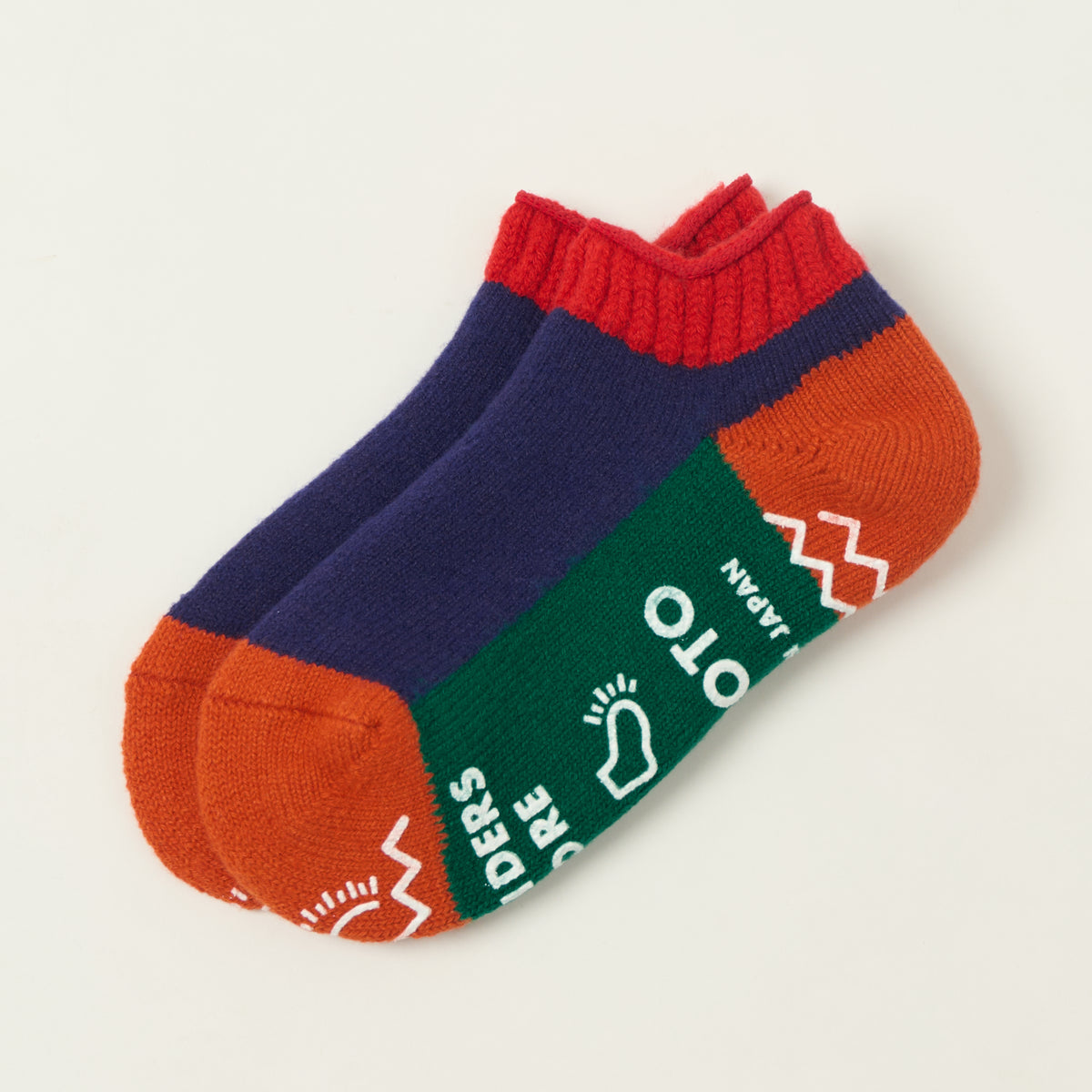 RoToTo Pile Sock Slipper - Red/Navy Blue