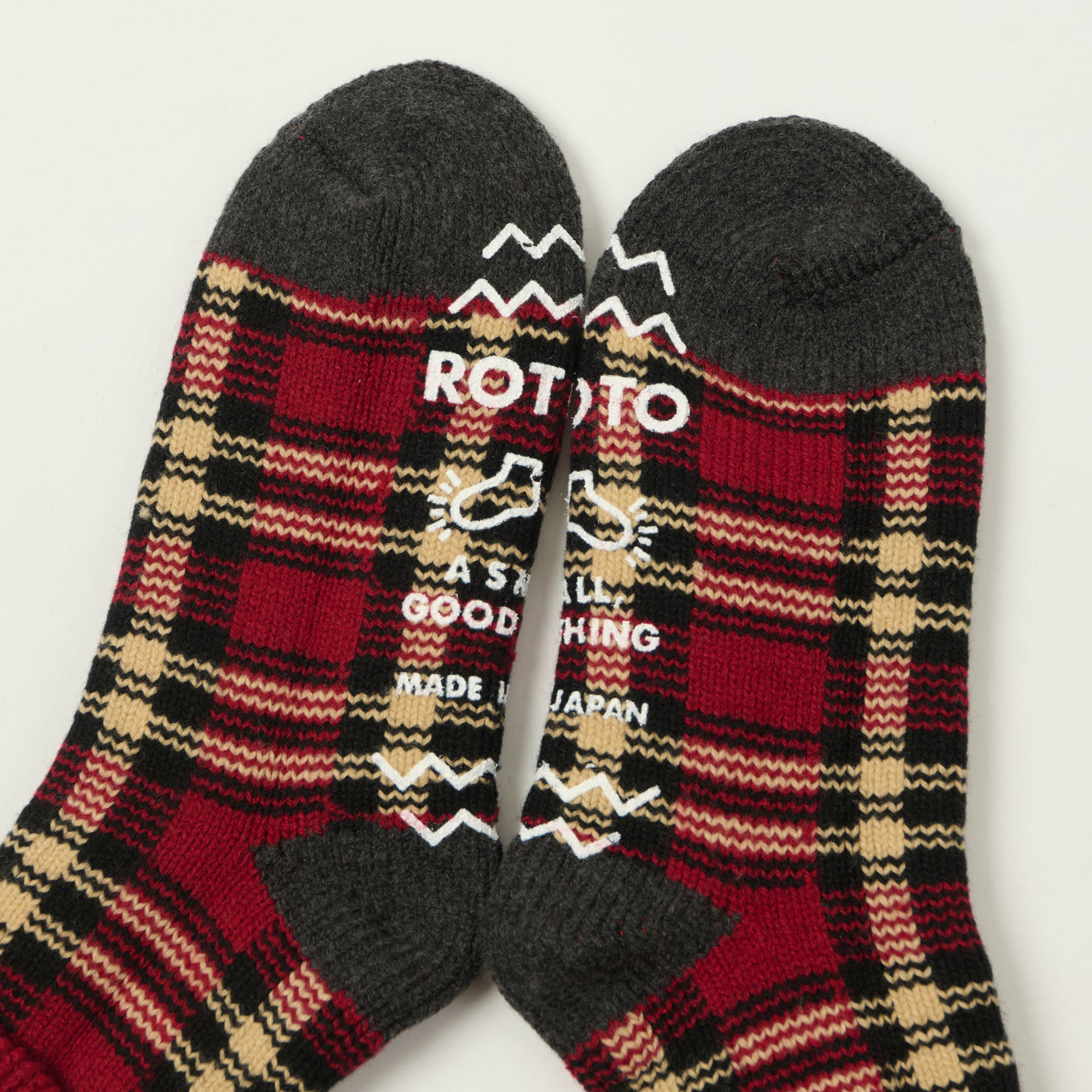 Rototo Comfy Room Socks Check - Dark Red/Black