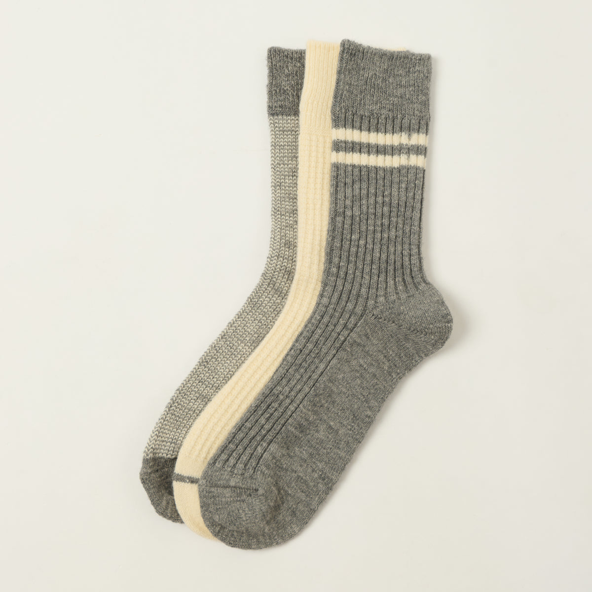 Rototo Recycled Cotton/Wool Daily 3 Pack Socks - Grey