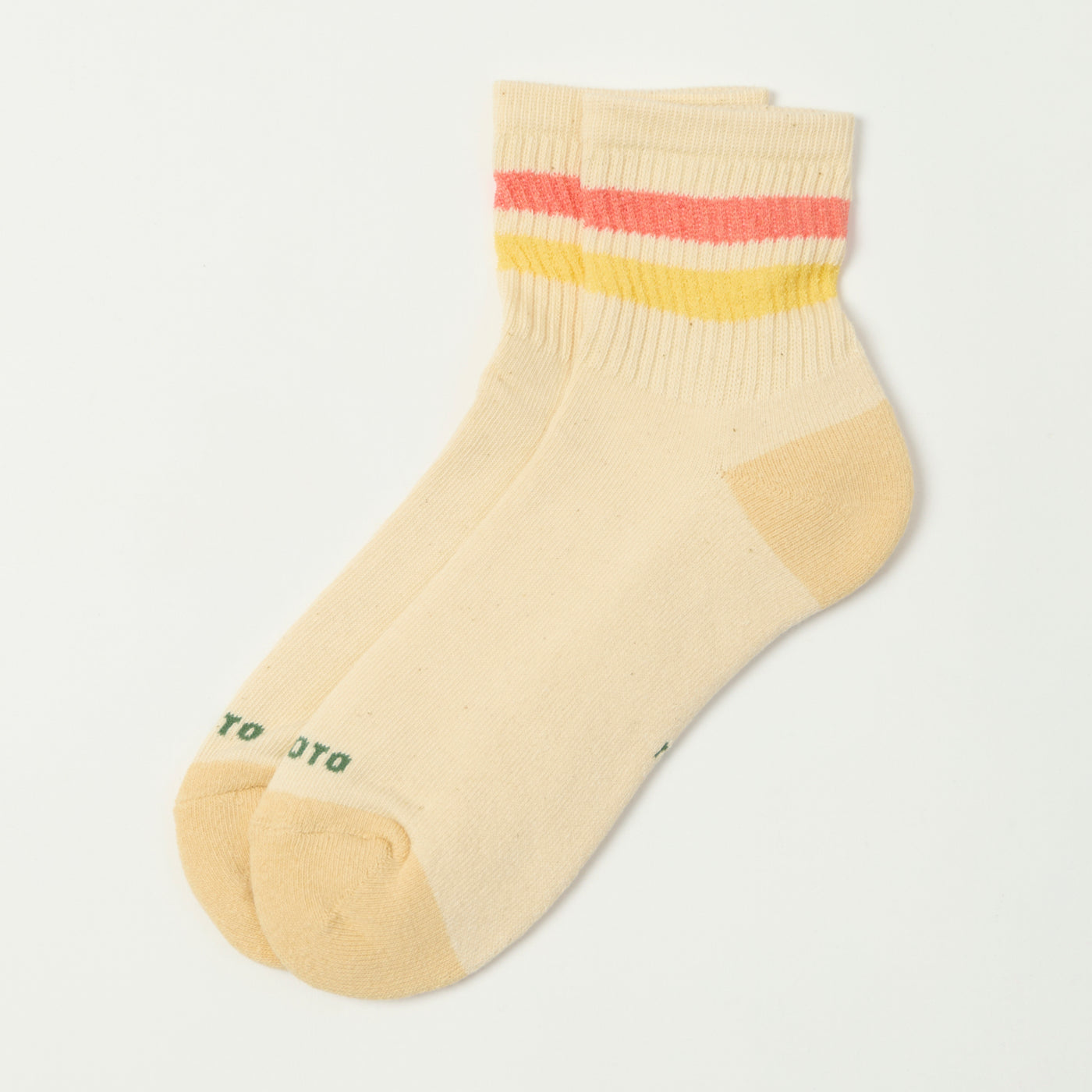 RoToTo Retro Athletic Ankle Sock - Coral/Light Yellow
