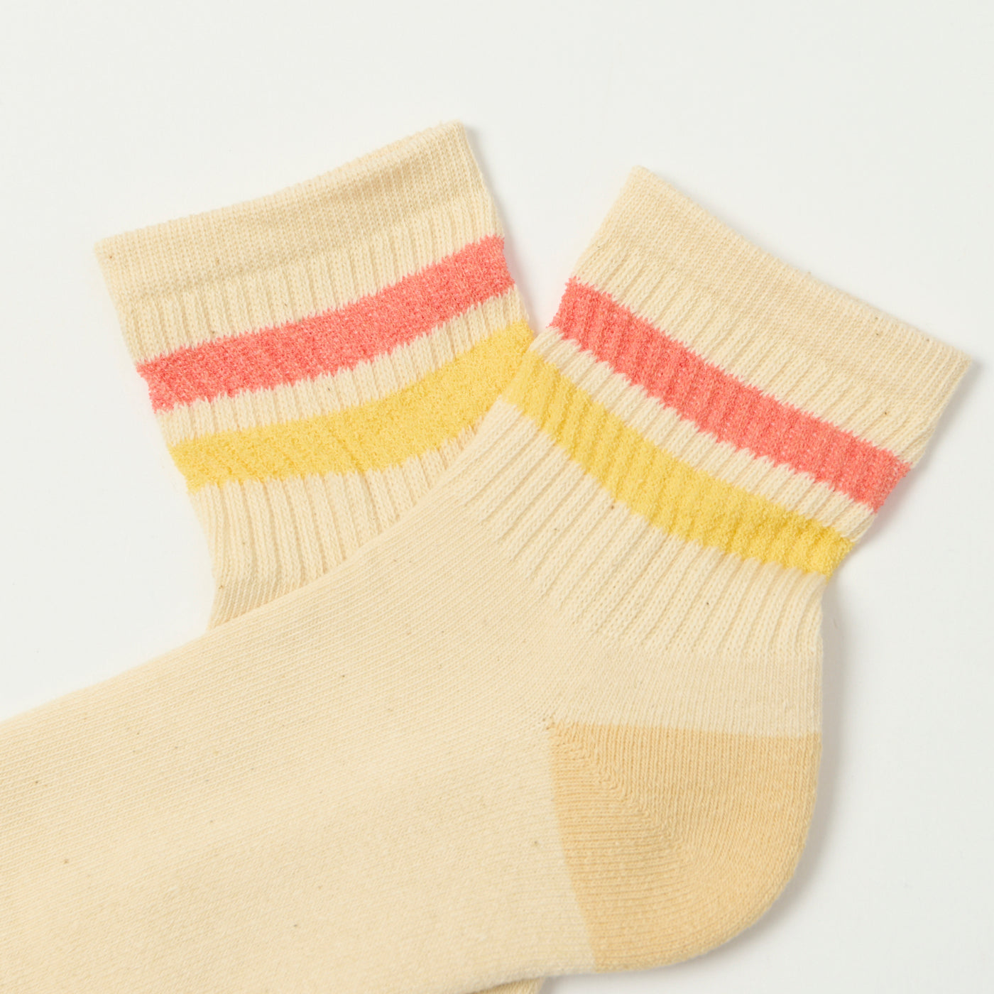 RoToTo Retro Athletic Ankle Sock - Coral/Light Yellow