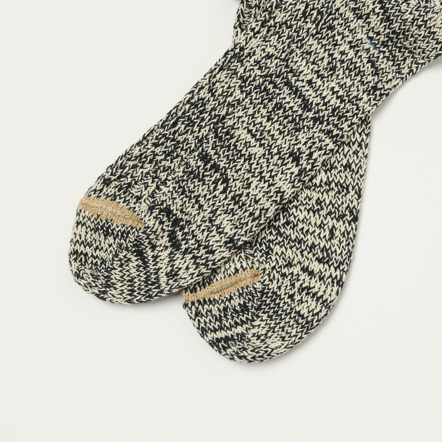RoToTo Recycled Cotton Ribbed Crew Sock - Black/Ivory