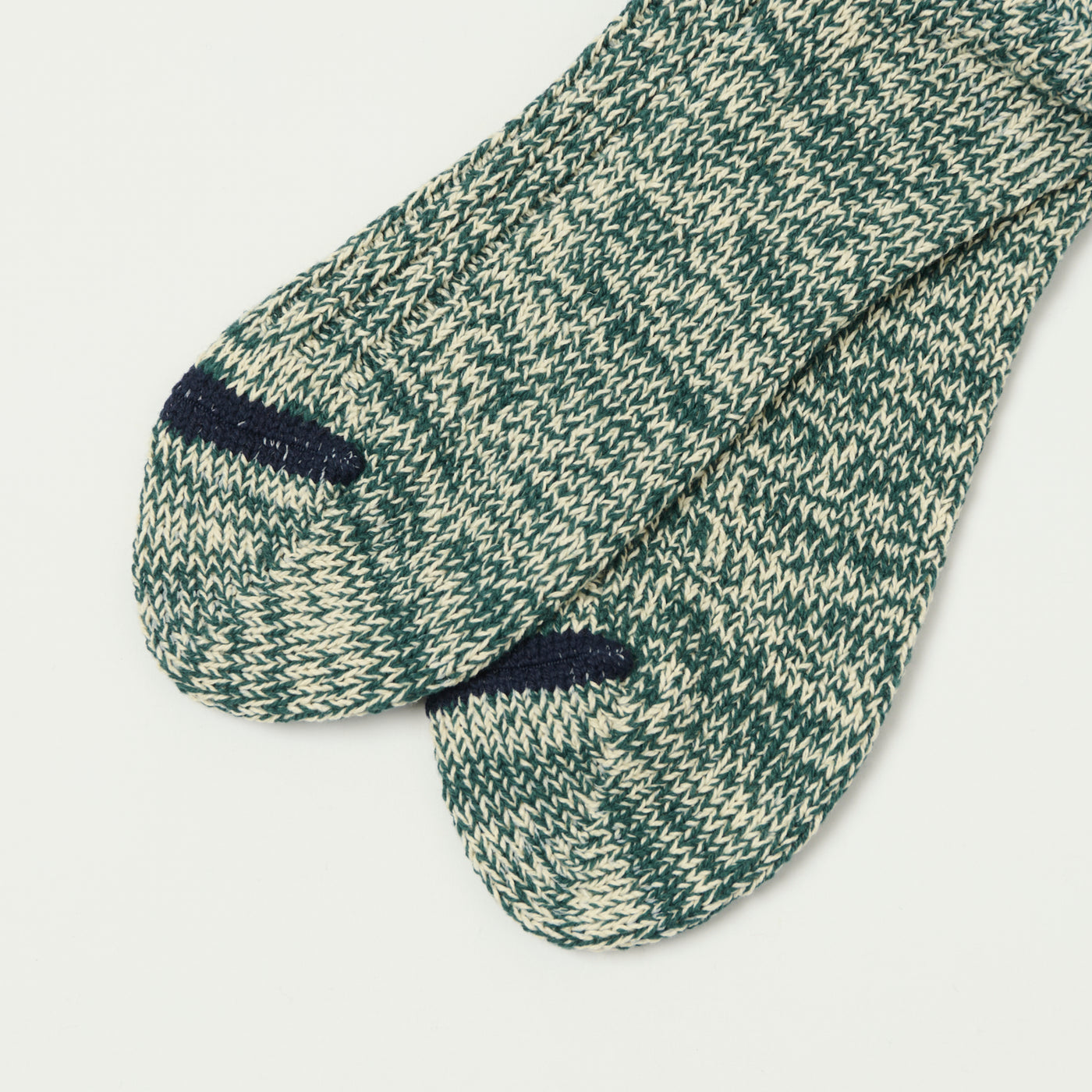 RoToTo Recycled Cotton Ribbed Crew Sock - Dark Green/Ivory