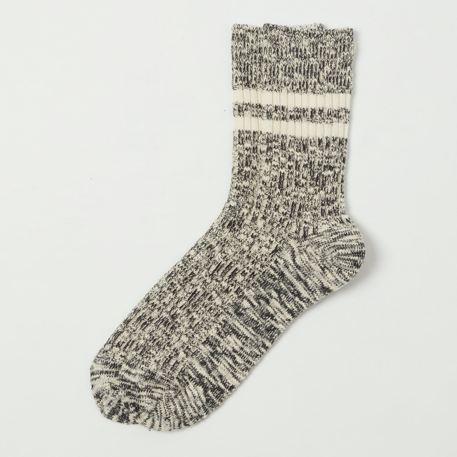 RoToTo Organic Cotton Slub Stripe Sock - Black
