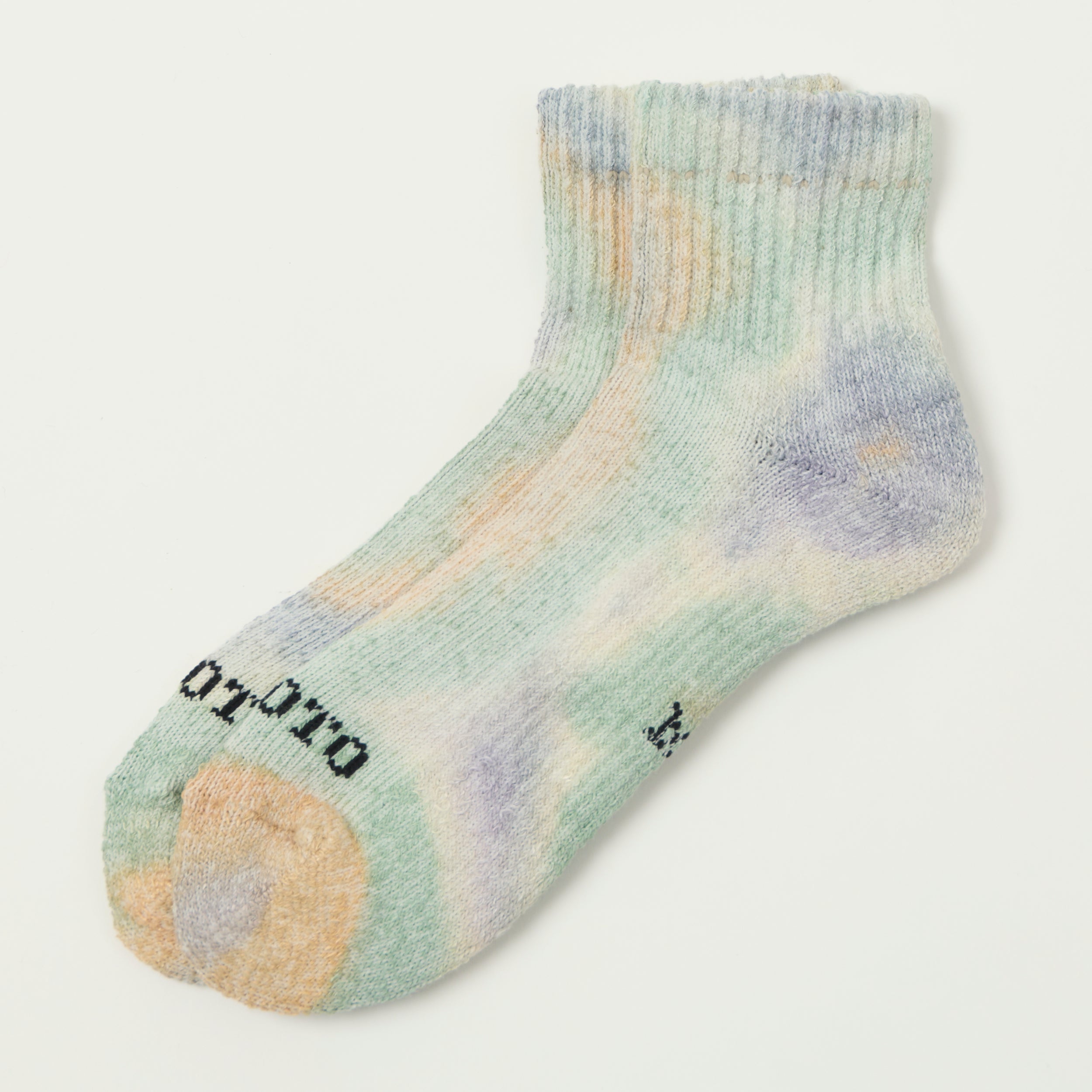 RoToTo Tie Dye Organic Cotton Pile Ankle Sock - Green/Light Pink/Purple