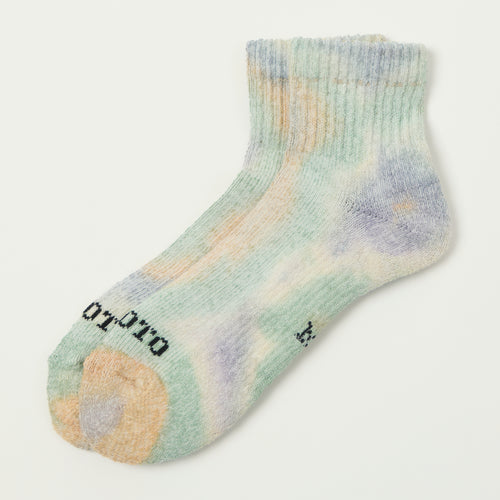 RoToTo Tie Dye Organic Cotton Pile Ankle Sock - Green/Light Pink/Purple