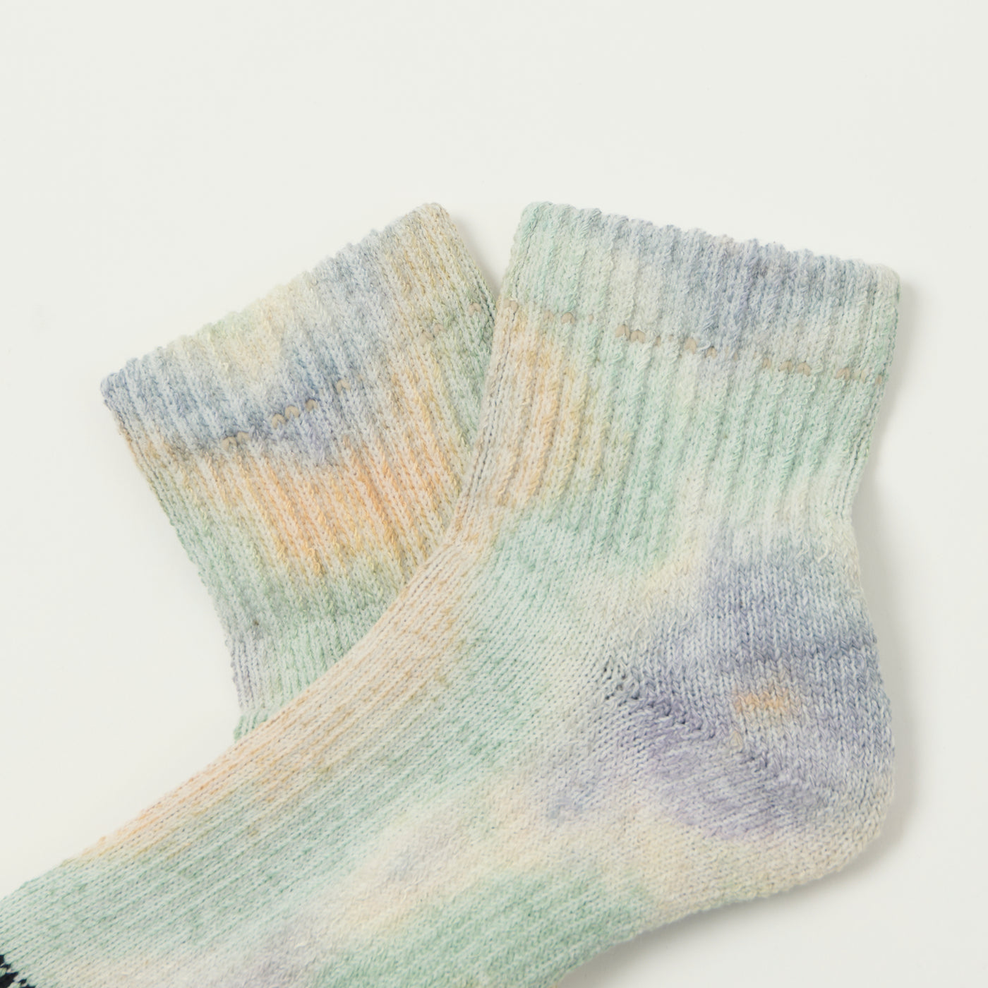 RoToTo Tie Dye Organic Cotton Pile Ankle Sock - Green/Light Pink/Purple