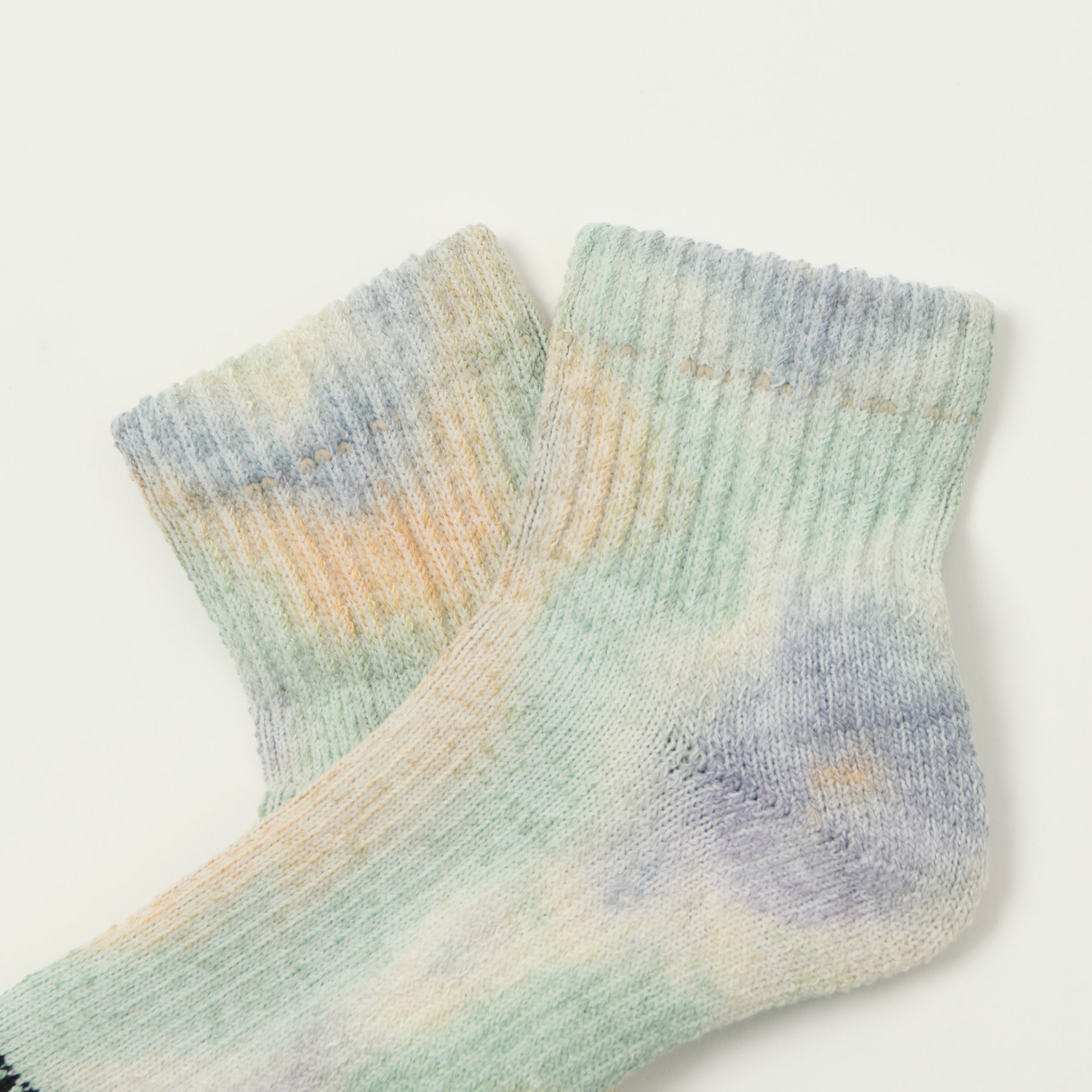 RoToTo Tie Dye Organic Cotton Pile Ankle Sock - Green/Light Pink/Purple