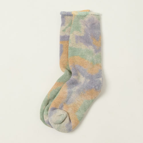 Rototo Tie Dye Pile Socks - Green/Light Pink/Purple