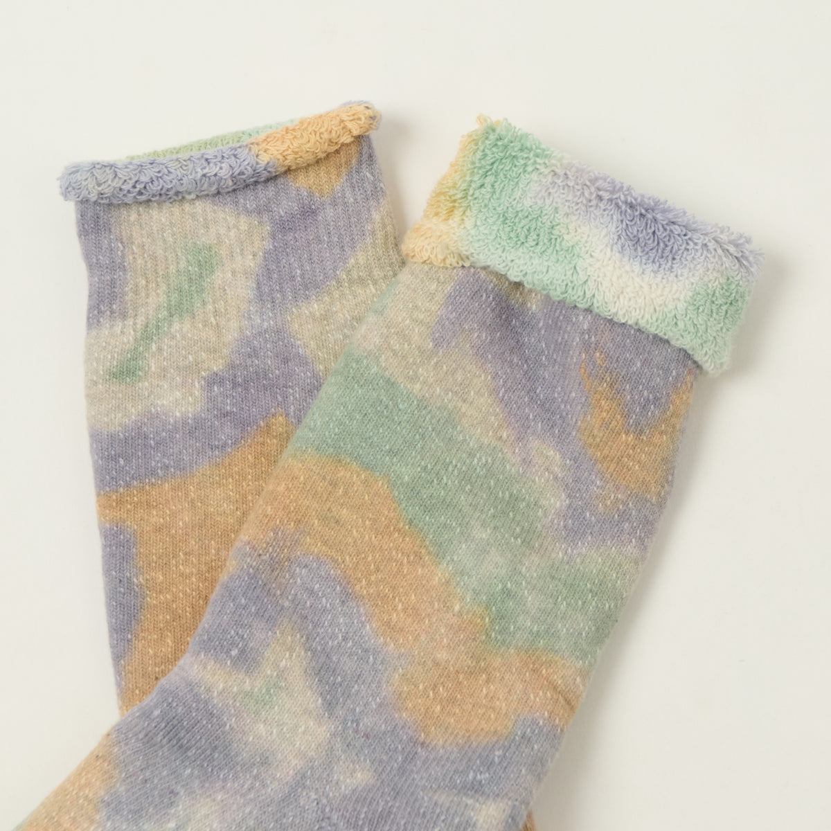 Rototo Tie Dye Pile Socks - Green/Light Pink/Purple