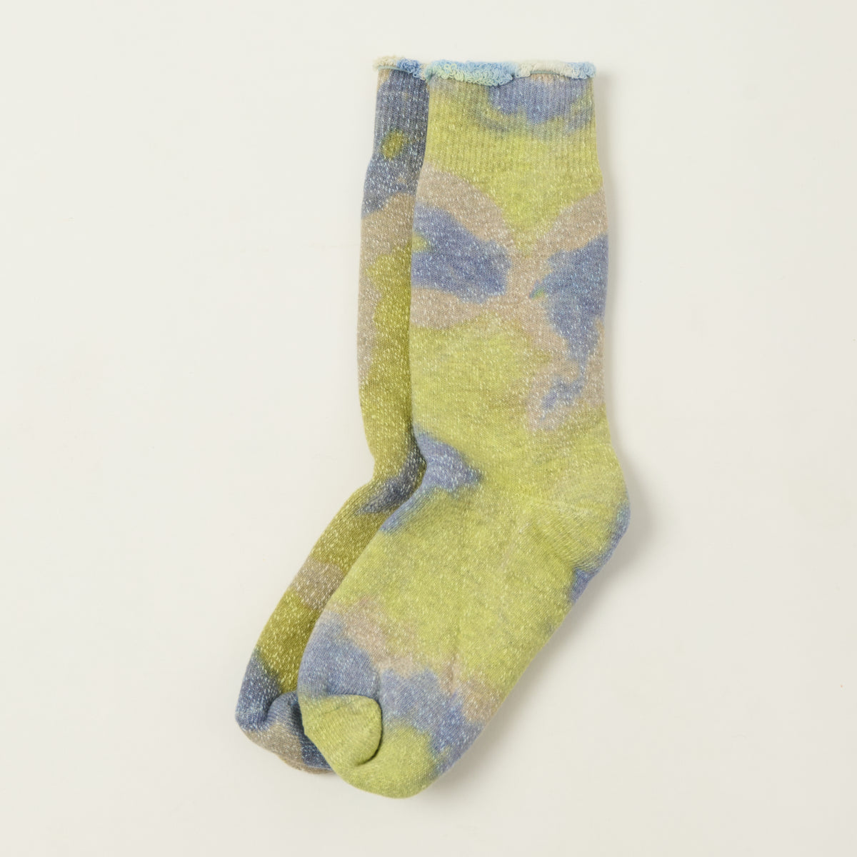 Rototo Tie Dye Pile Socks - Lime/Blue