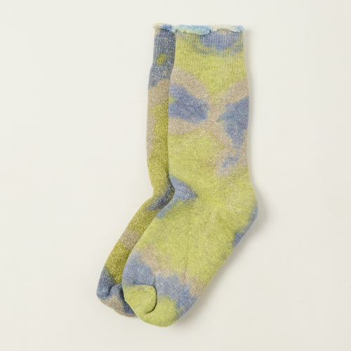 Rototo Tie Dye Pile Socks - Lime/Blue