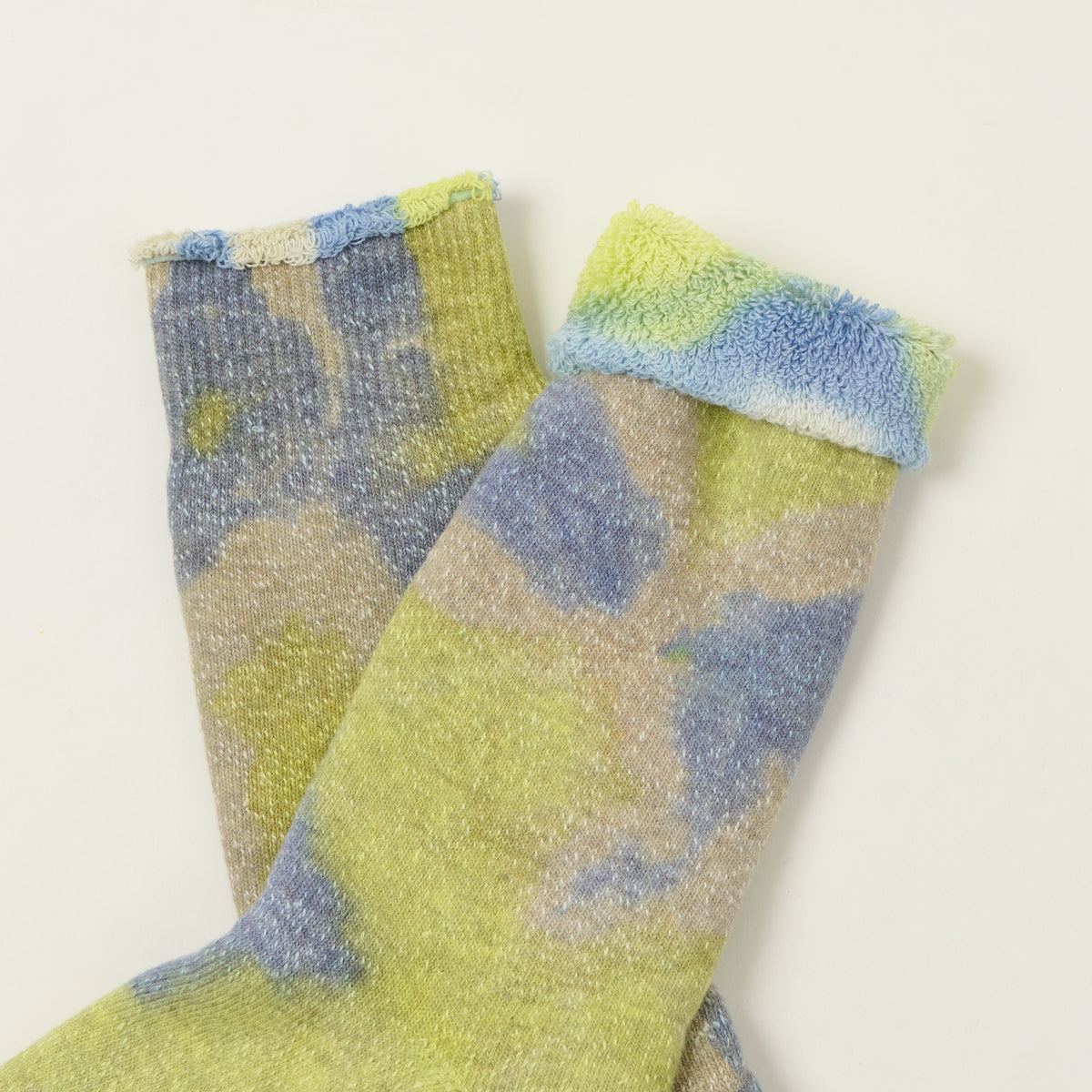 Rototo Tie Dye Pile Socks - Lime/Blue