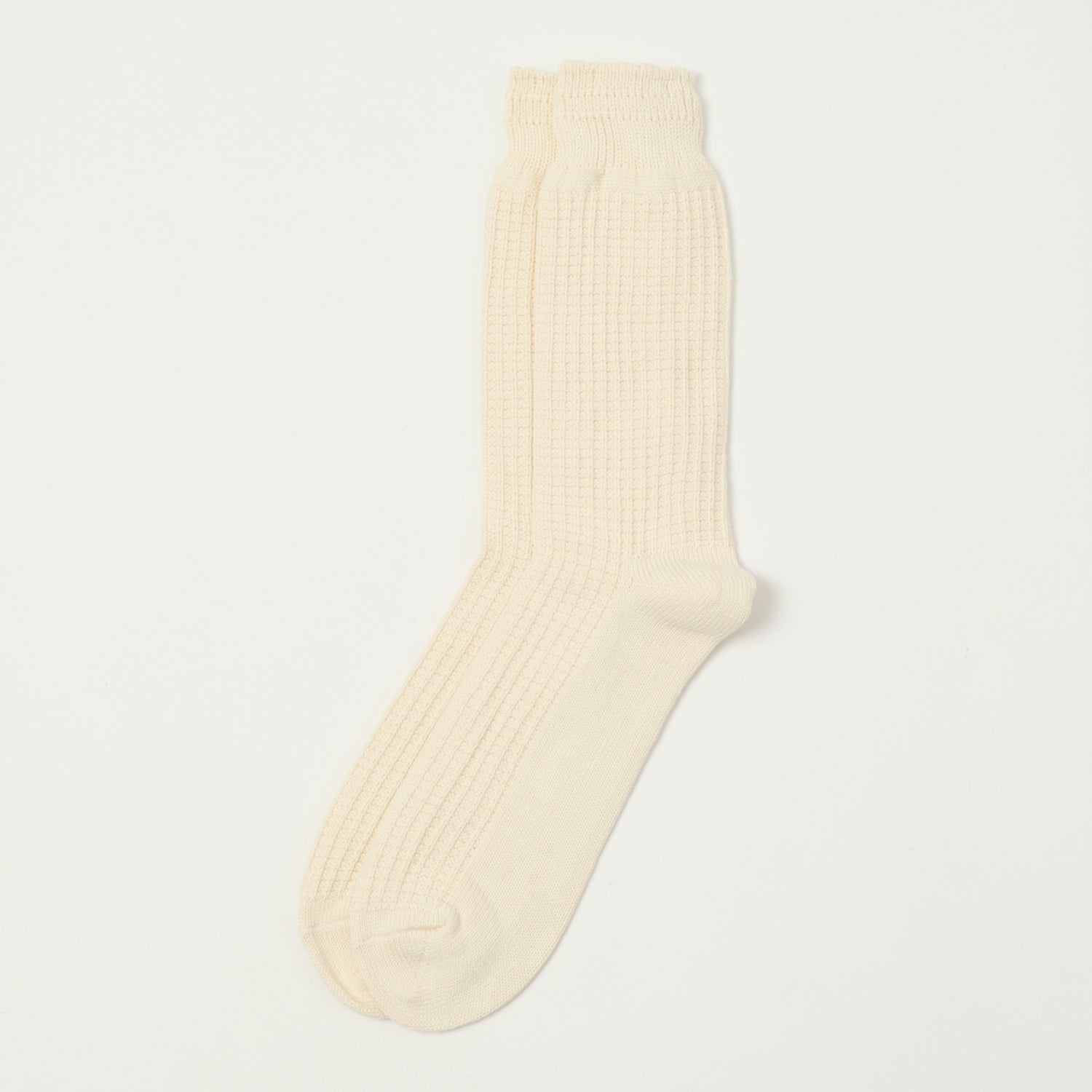 RoToTo Cotton Waffle Crew Sock - Raw White