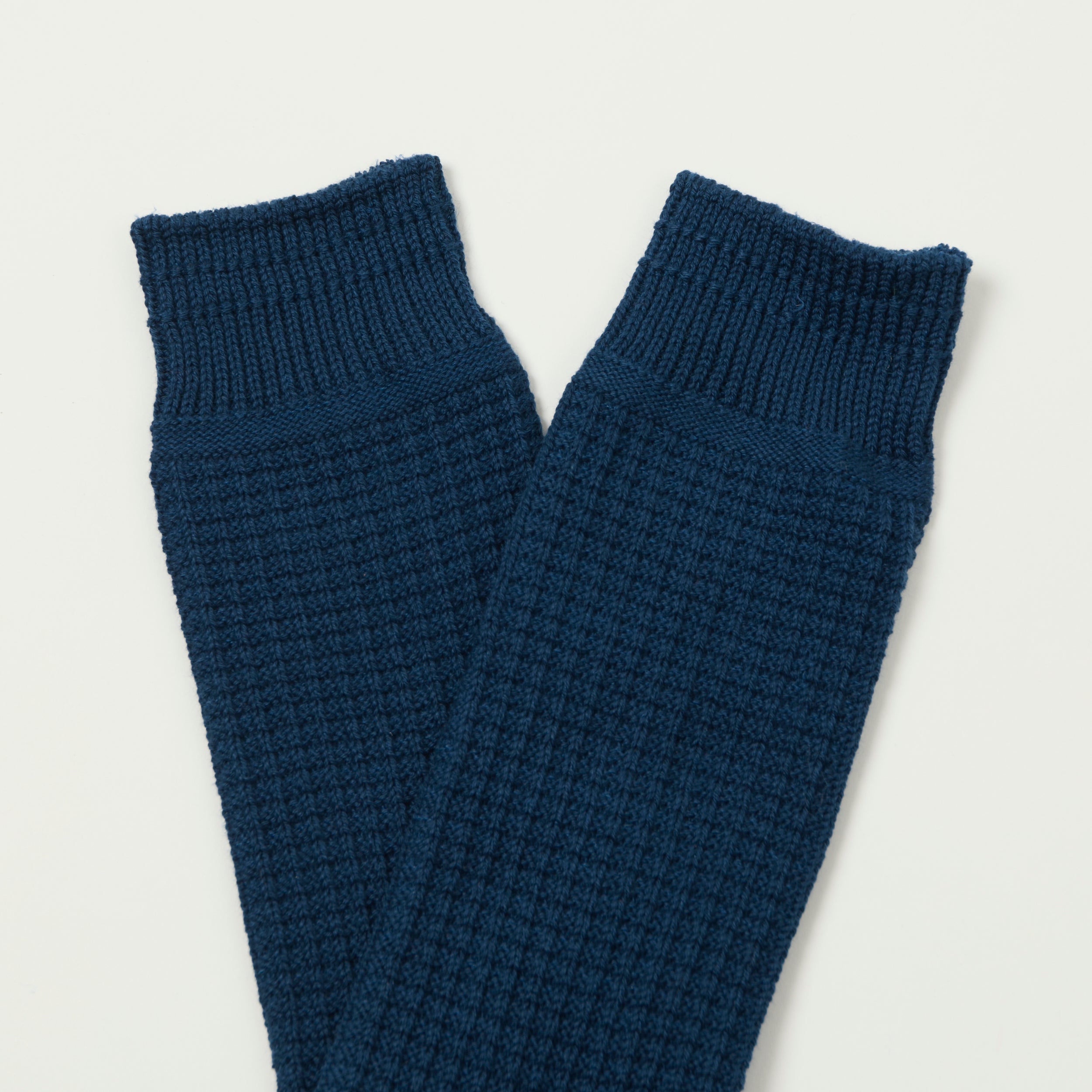 RoToTo Cotton Waffle Crew Sock - Dull Blue