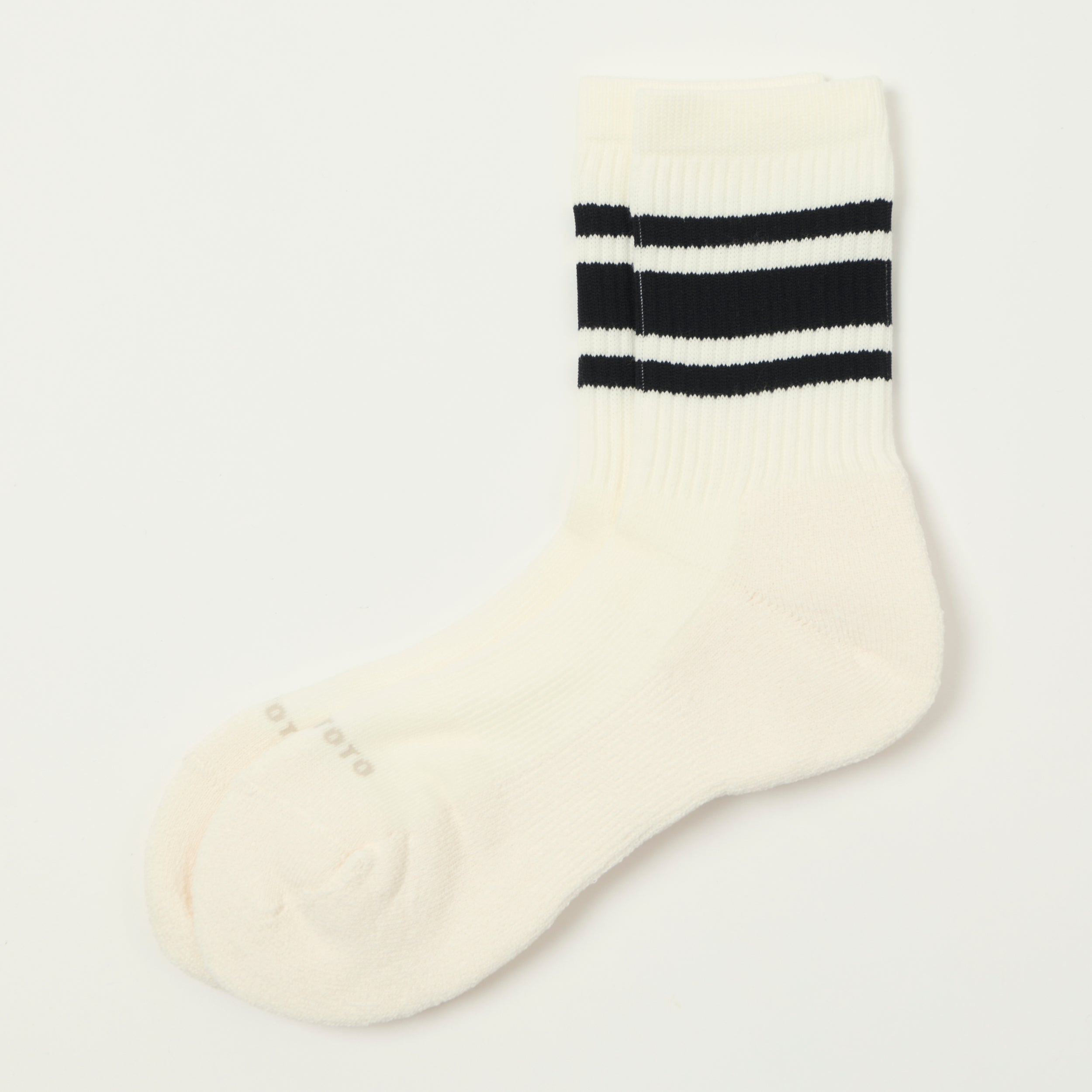 RoToTo Washi Cushion Stripe Crew Sock - Black