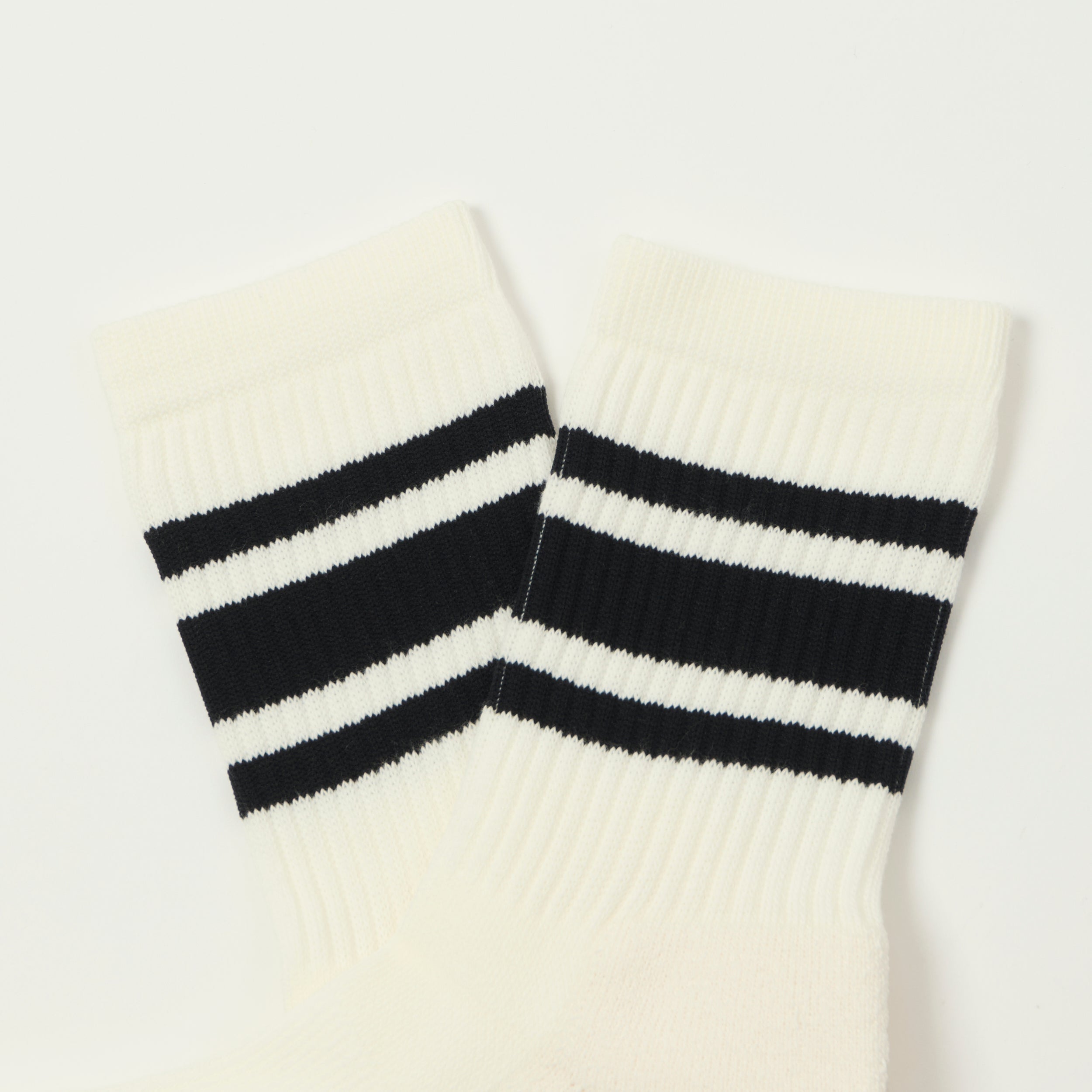 RoToTo Washi Cushion Stripe Crew Sock - Black