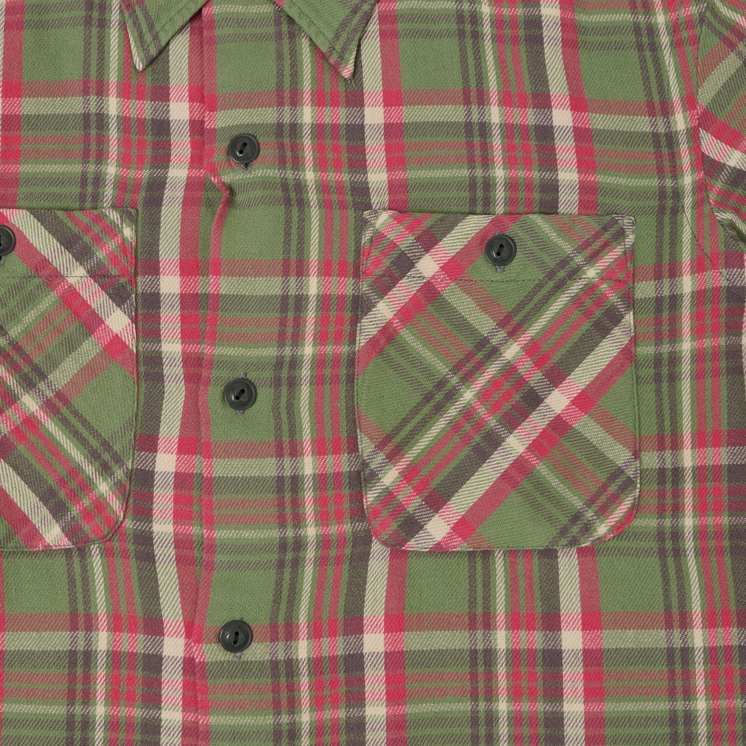 RRL Plaid Twill Camp Collar Shirt- Green/Pink