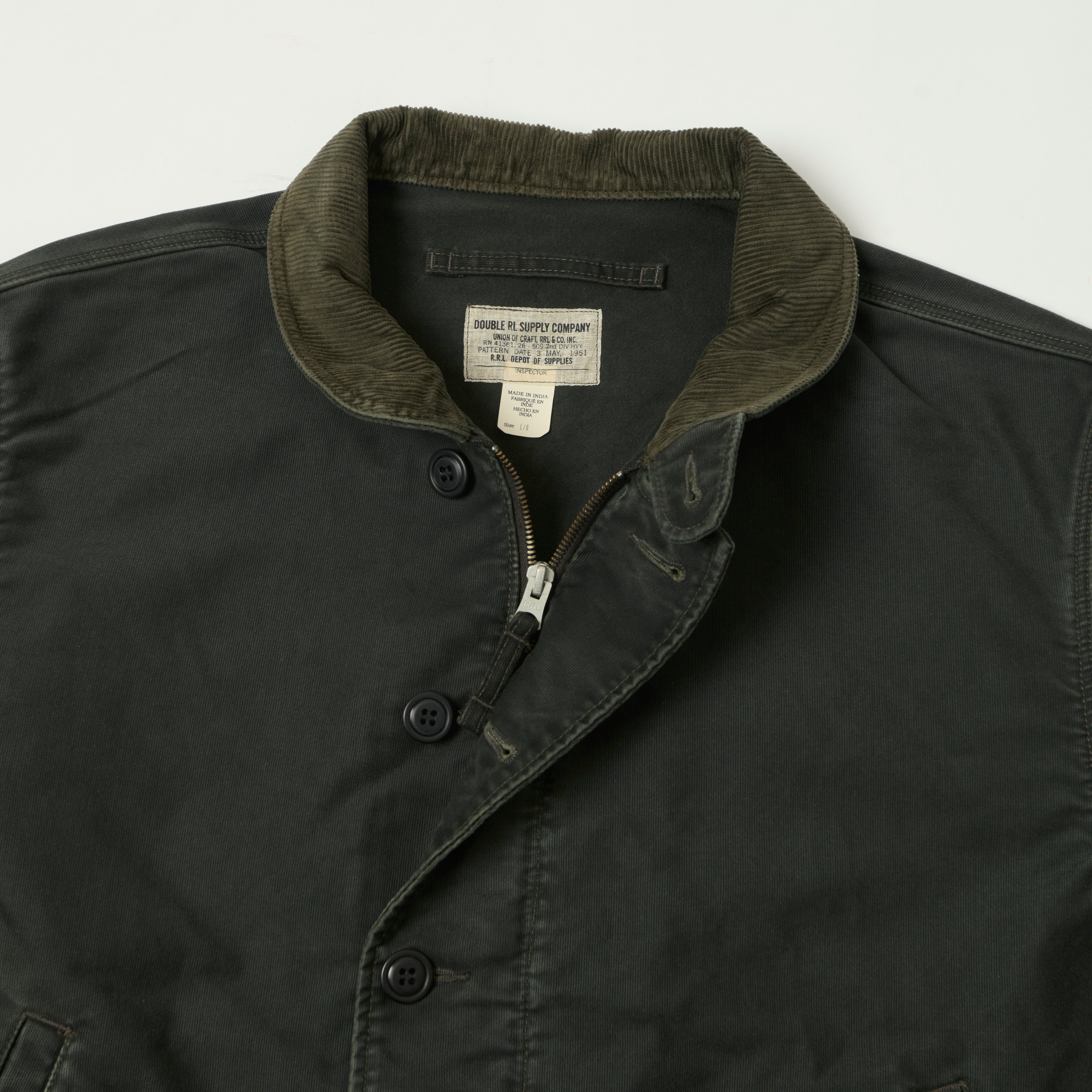 RRL Corduroy-Collar Deck Jacket - Faded Black
