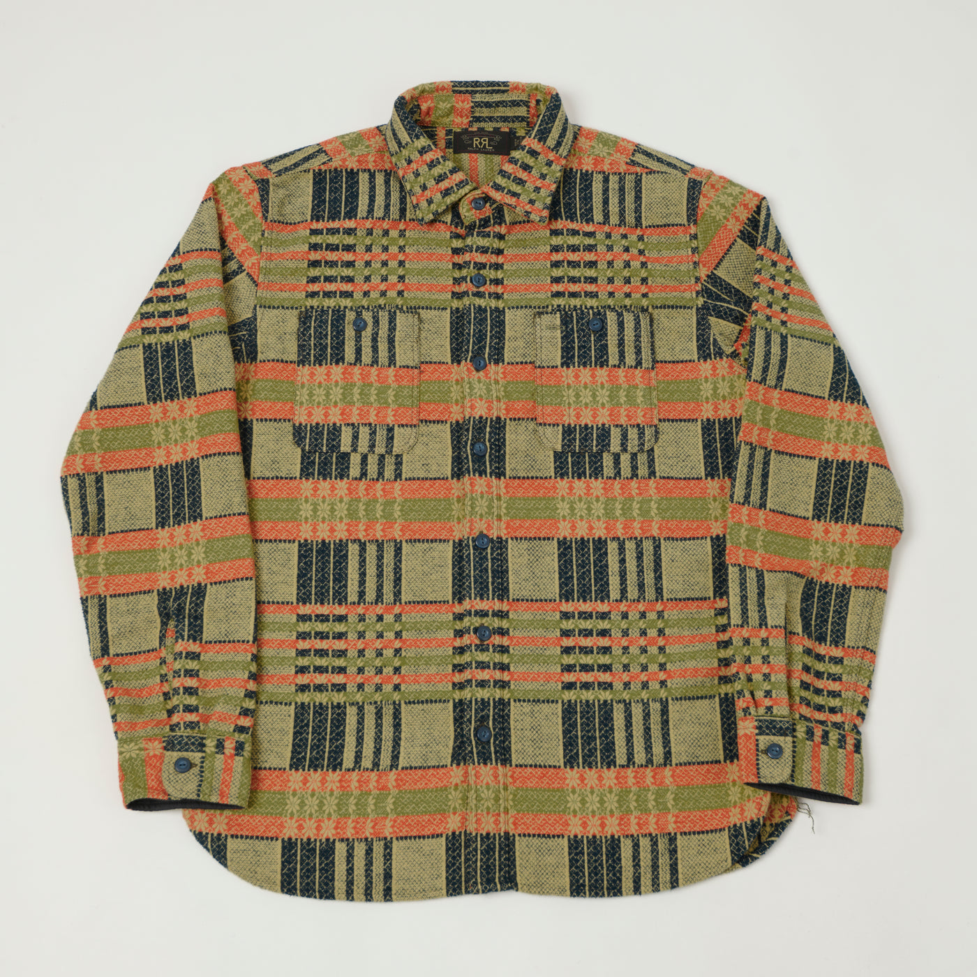 RRL 'Farewell' Jacquard Work Shirt - Orange/Navy