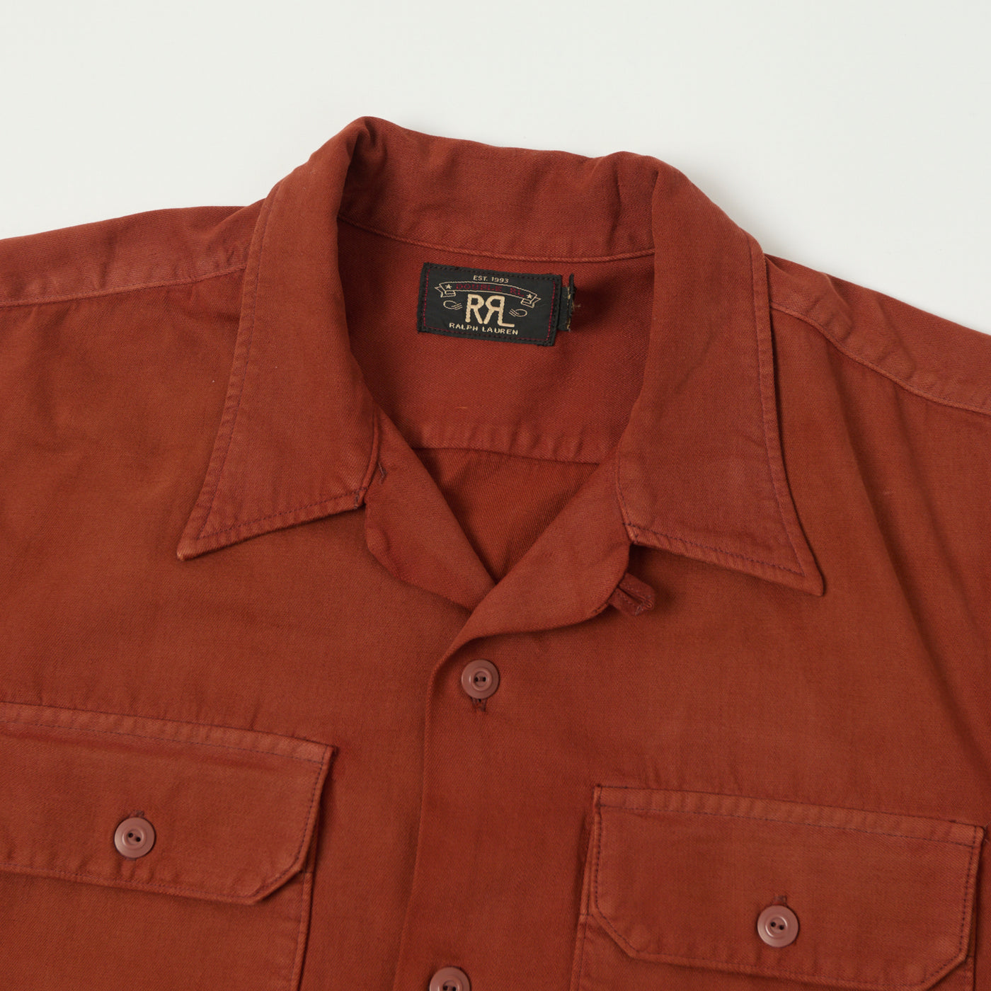 RRL Garment-Dyed Camp Collar Shirt - Brick
