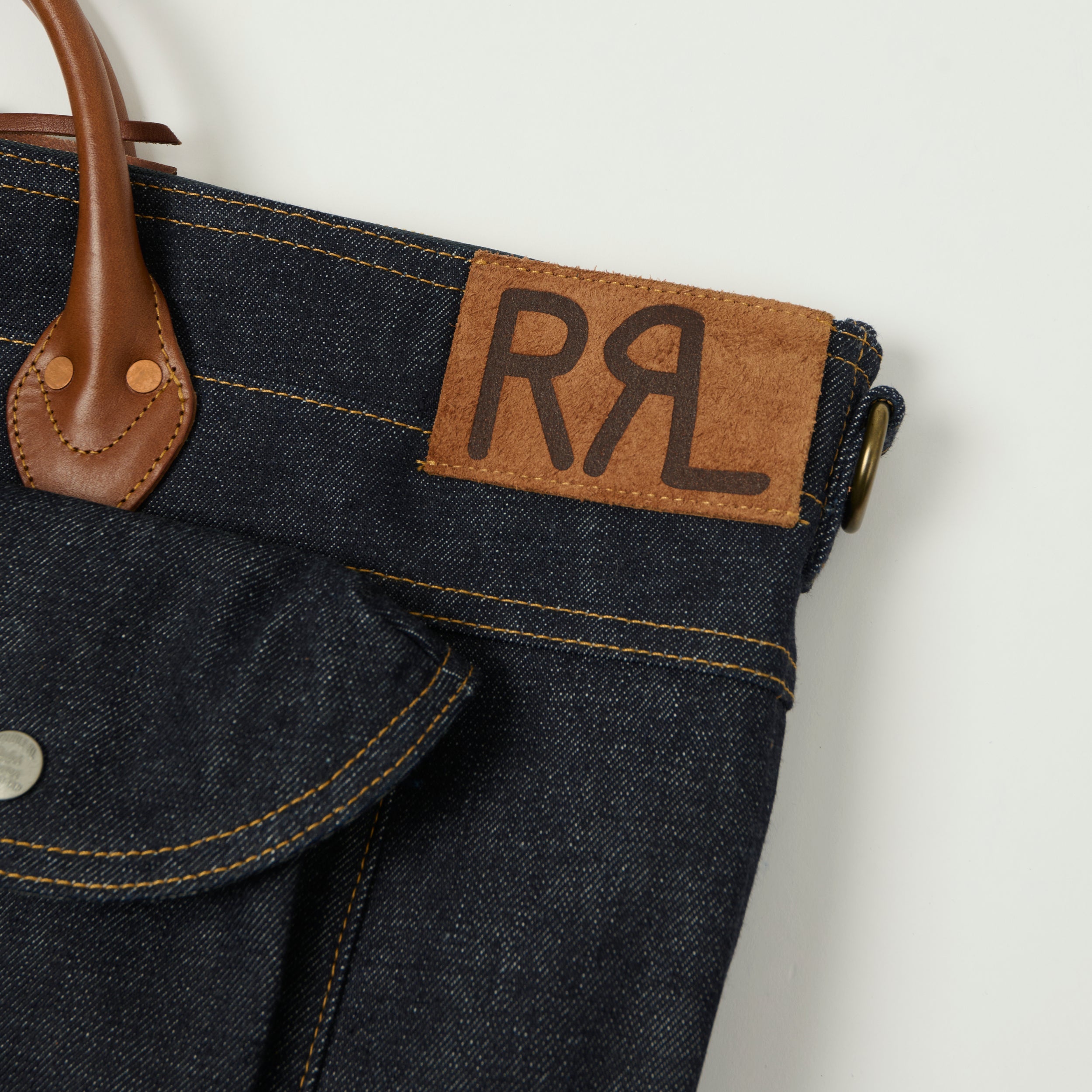 RRL Leather-Trim Denim Day Bag - Indigo