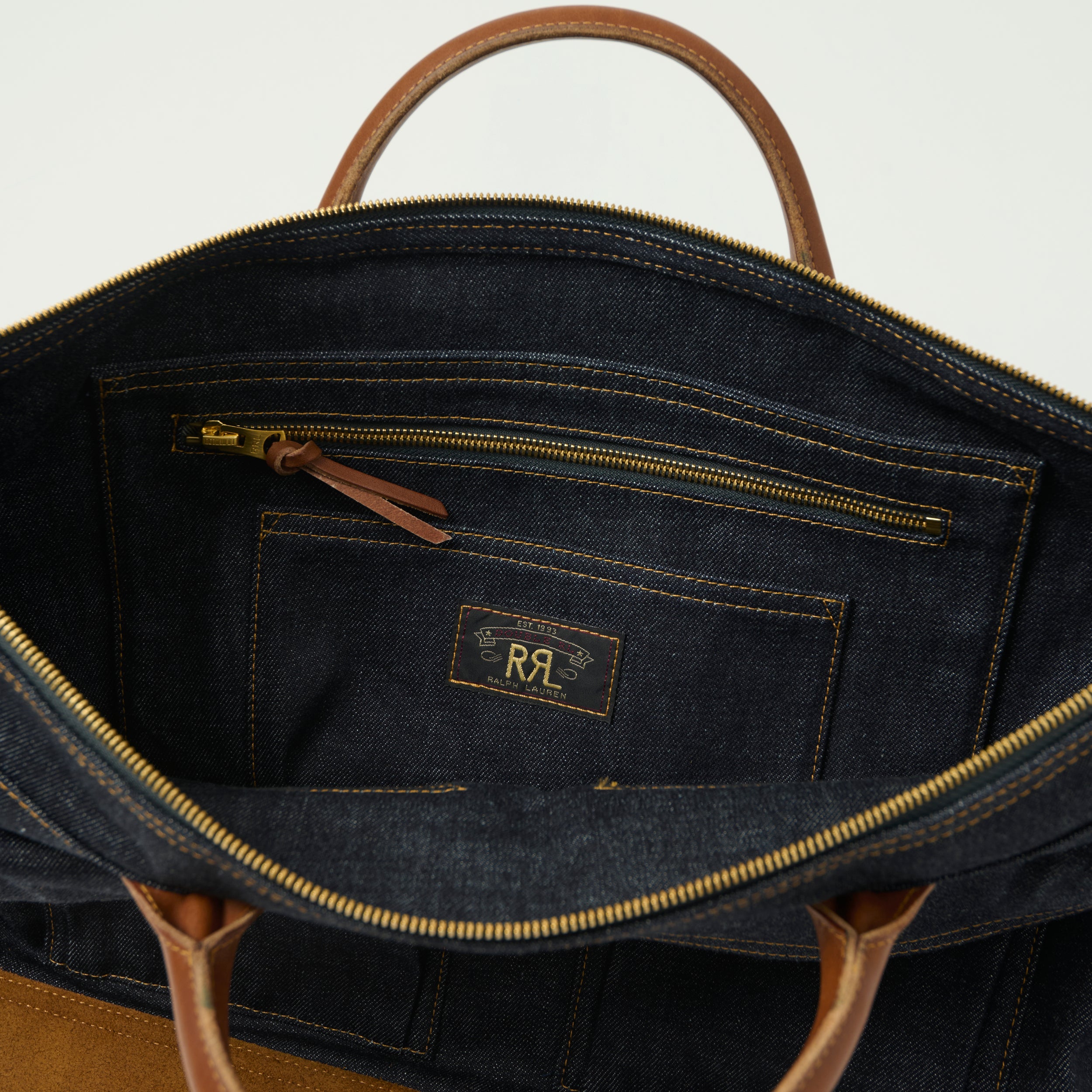 RRL Leather-Trim Denim Day Bag - Indigo