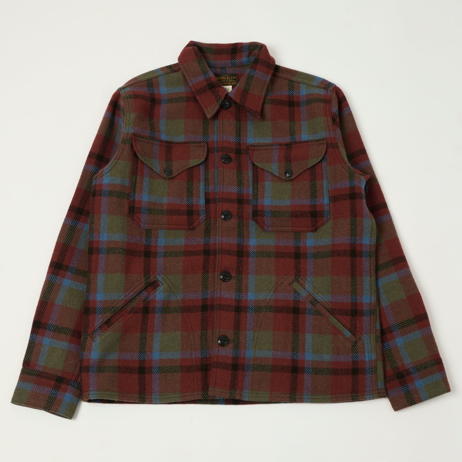 RRL Plaid Wool Twill Shirt Jacket - Maroon Plaid