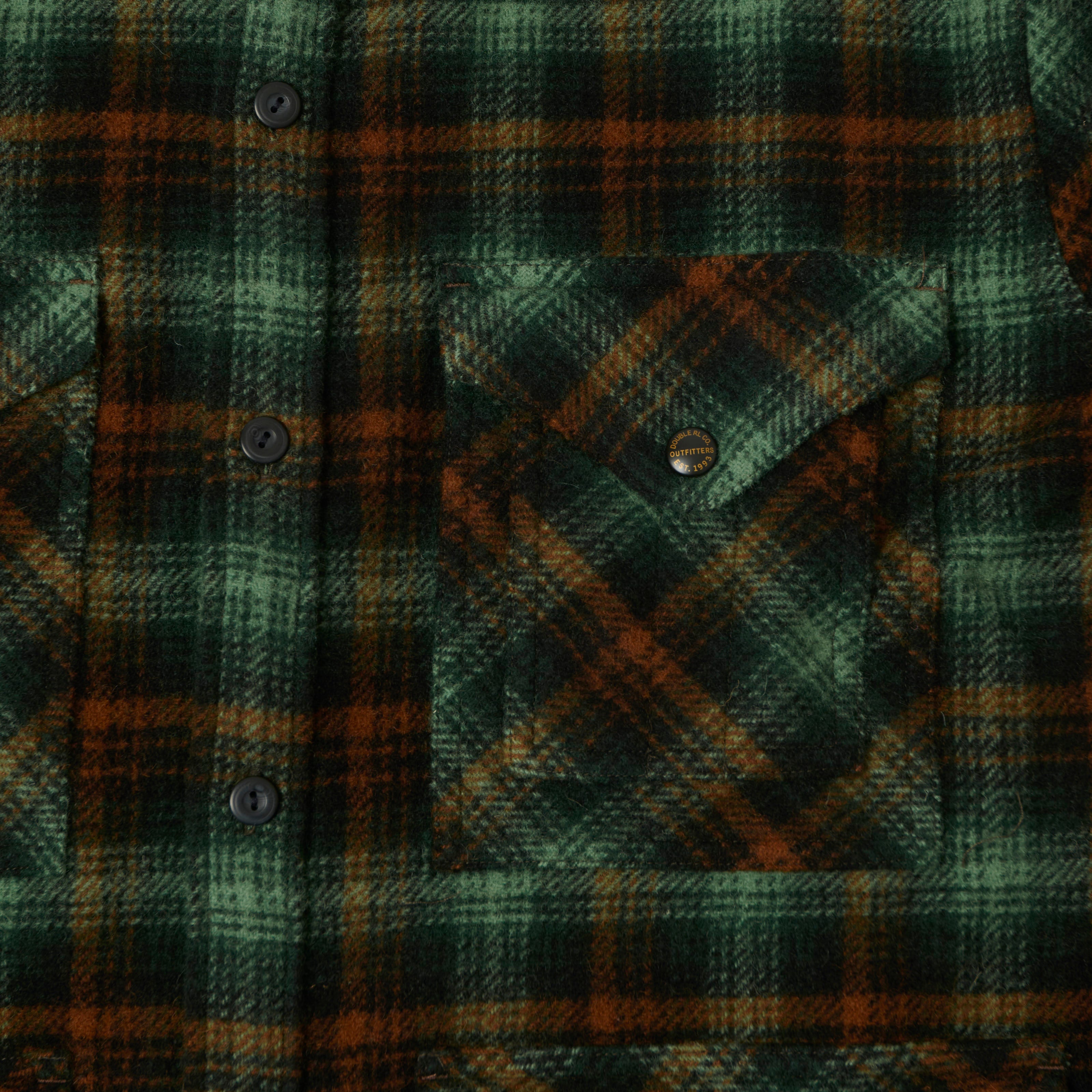 RRL Wool Twill Plaid Overshirt - Green