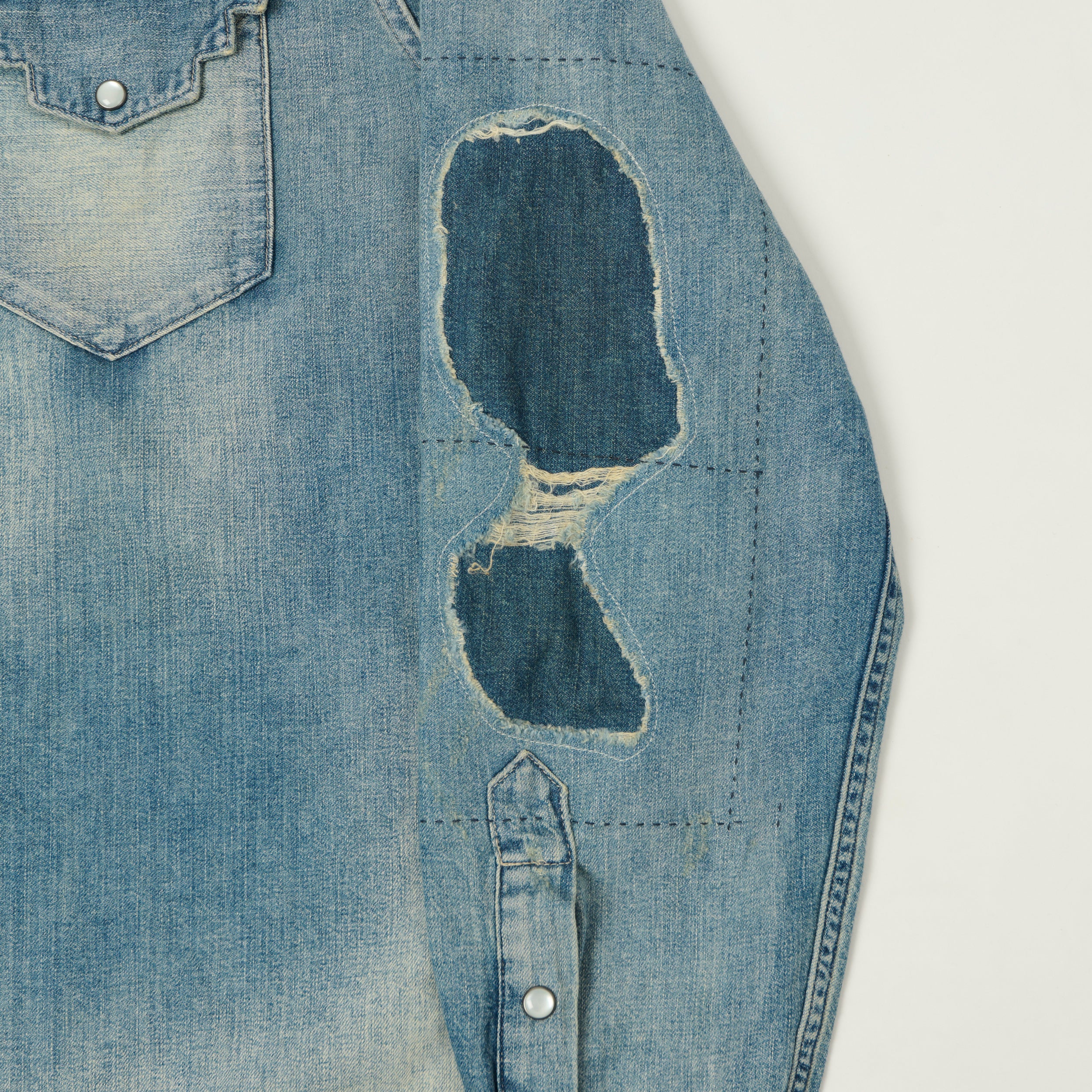 RRL Slim Fit 'Repaired' Denim Western Shirt - Addington Wash