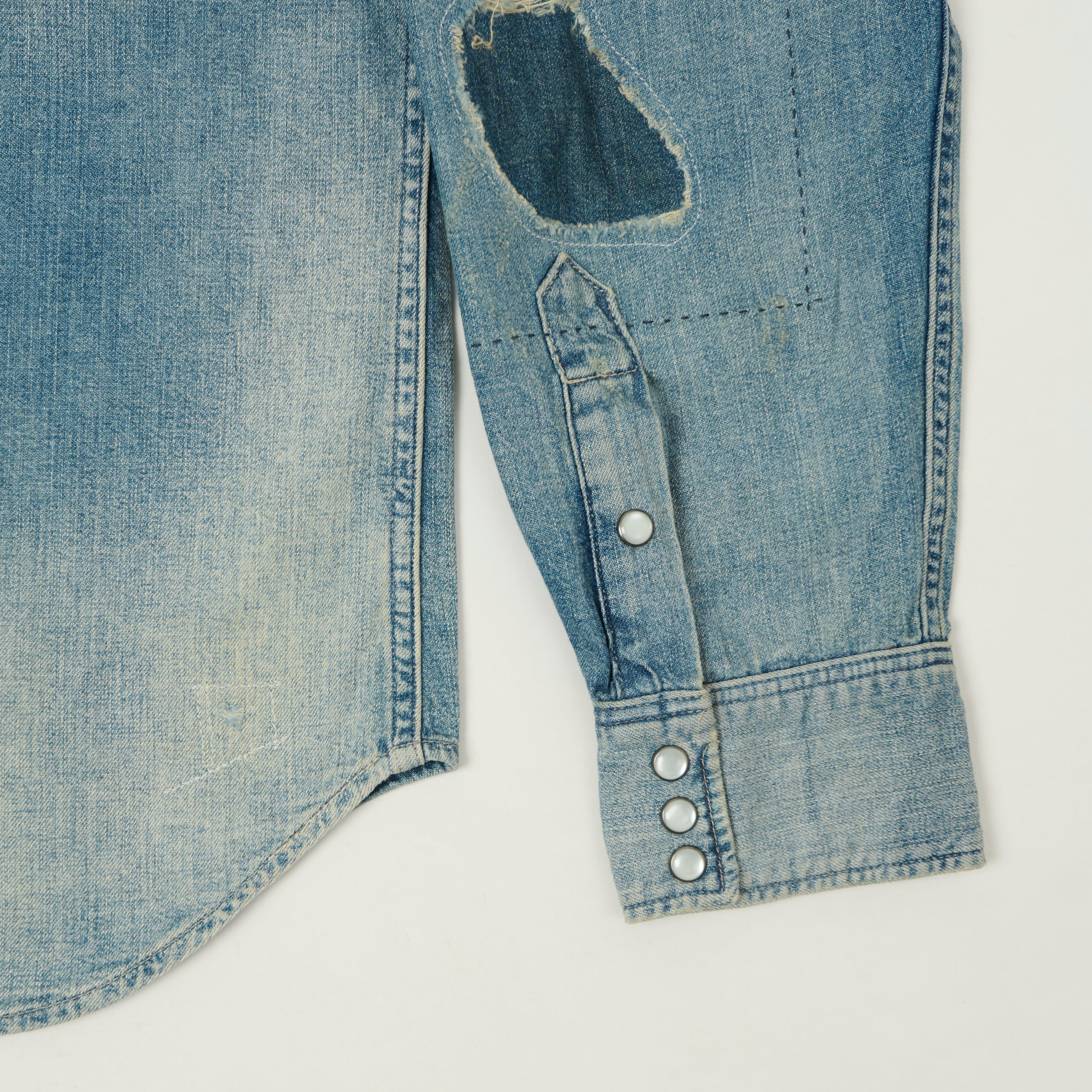 RRL Slim Fit 'Repaired' Denim Western Shirt - Addington Wash