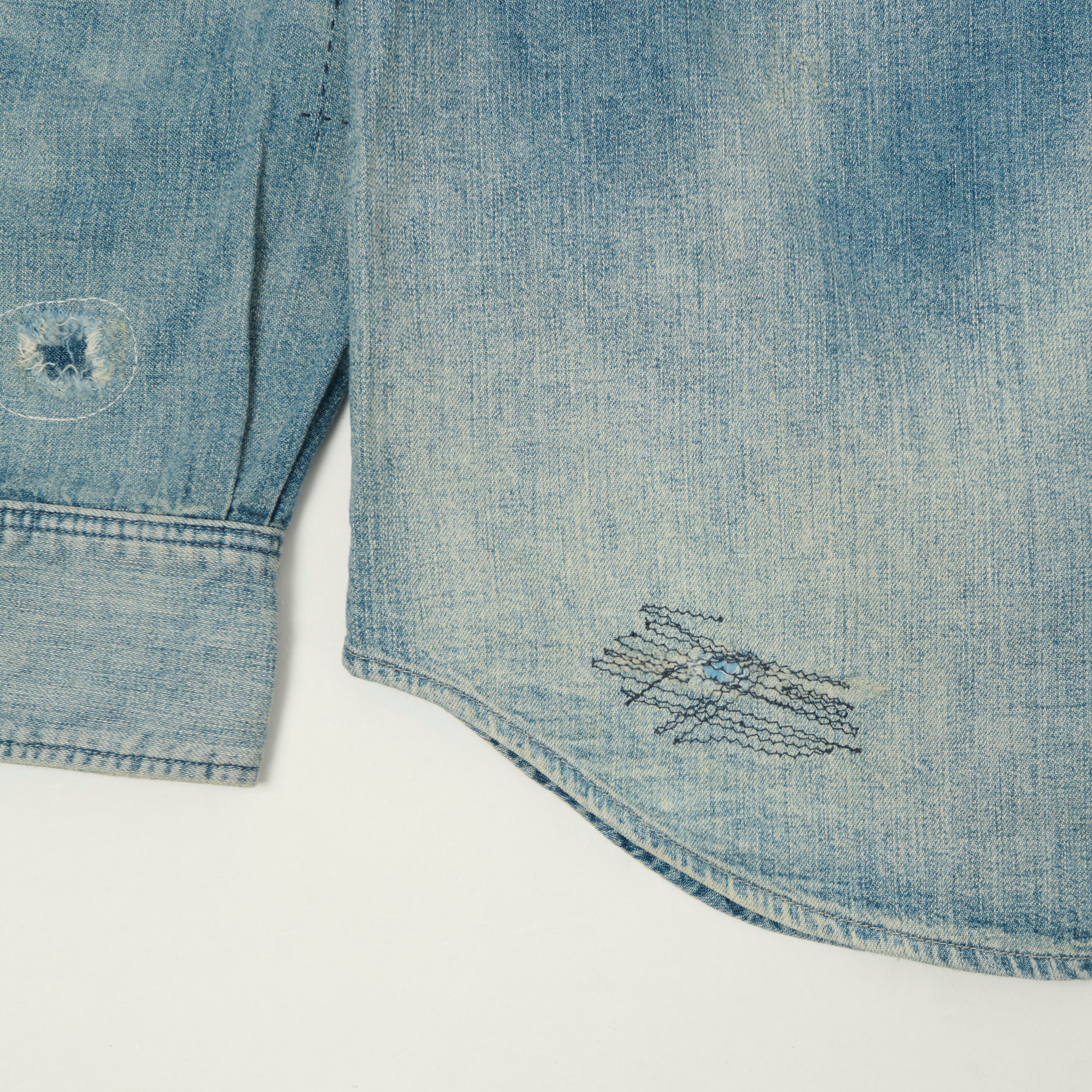 RRL Slim Fit 'Repaired' Denim Western Shirt - Addington Wash