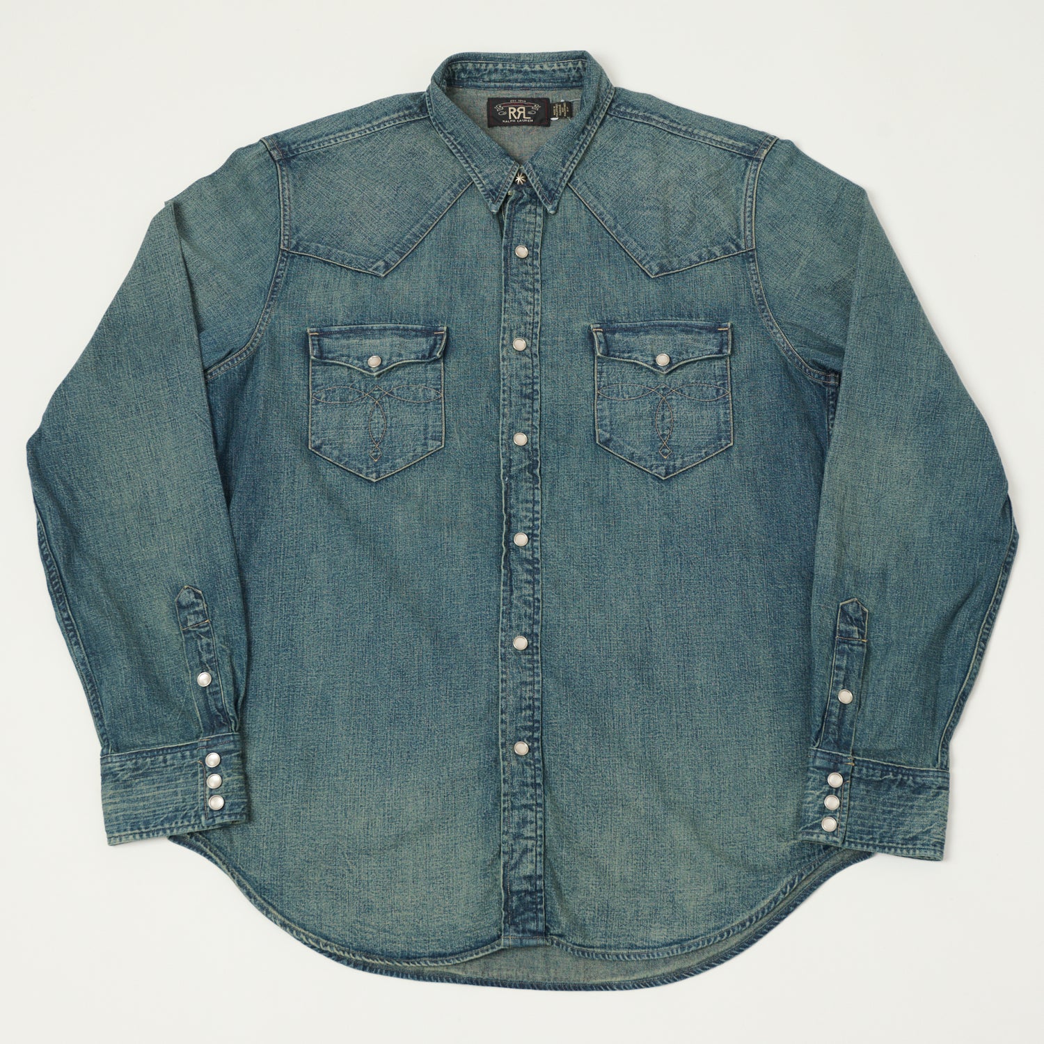 RRL Slim Fit Denim Western Shirt - Dark Wash