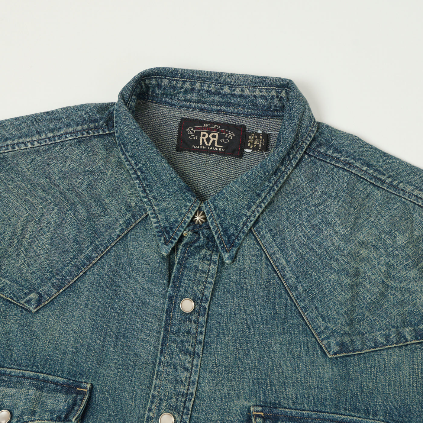 RRL Slim Fit Denim Western Shirt - Dark Wash