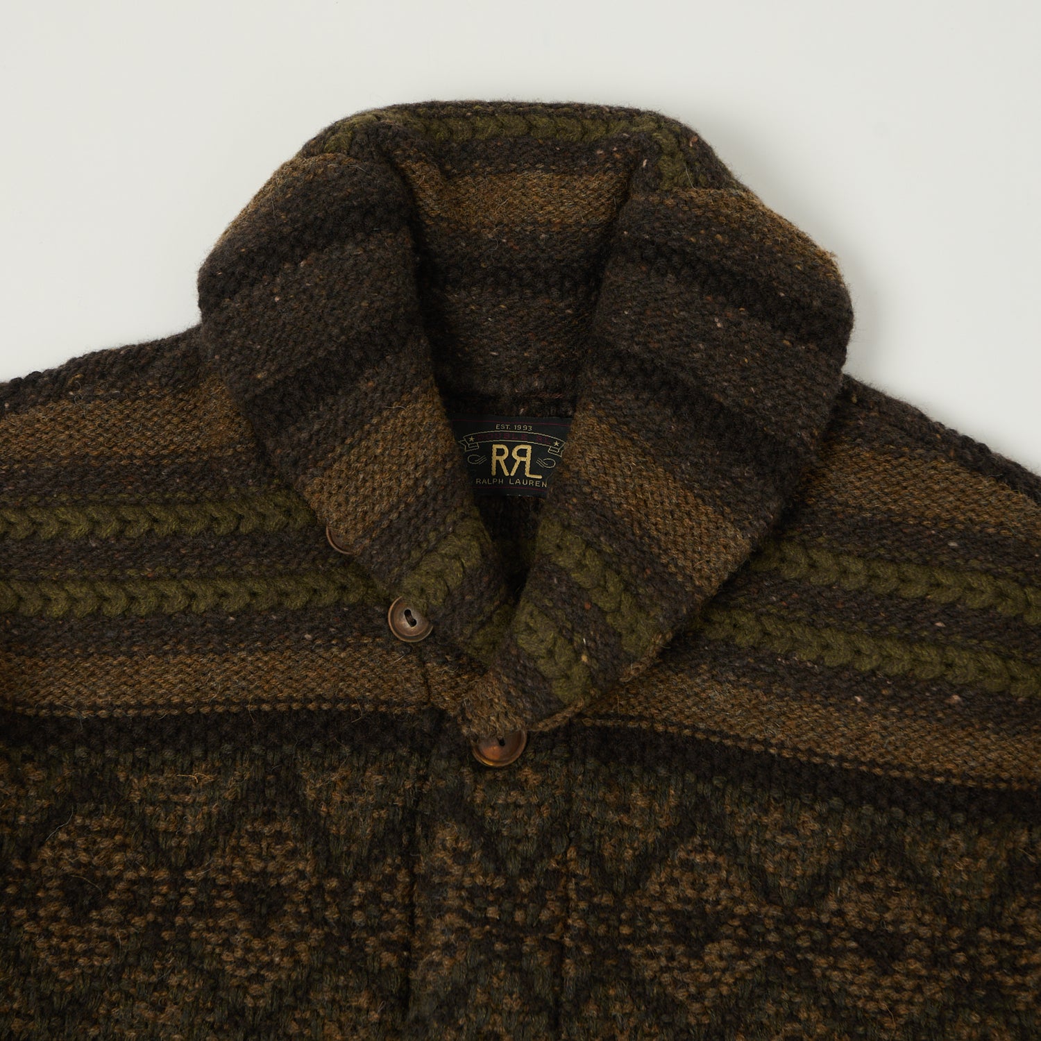 RRL Wool Shawl Collar Cardigan - Brown/Olive
