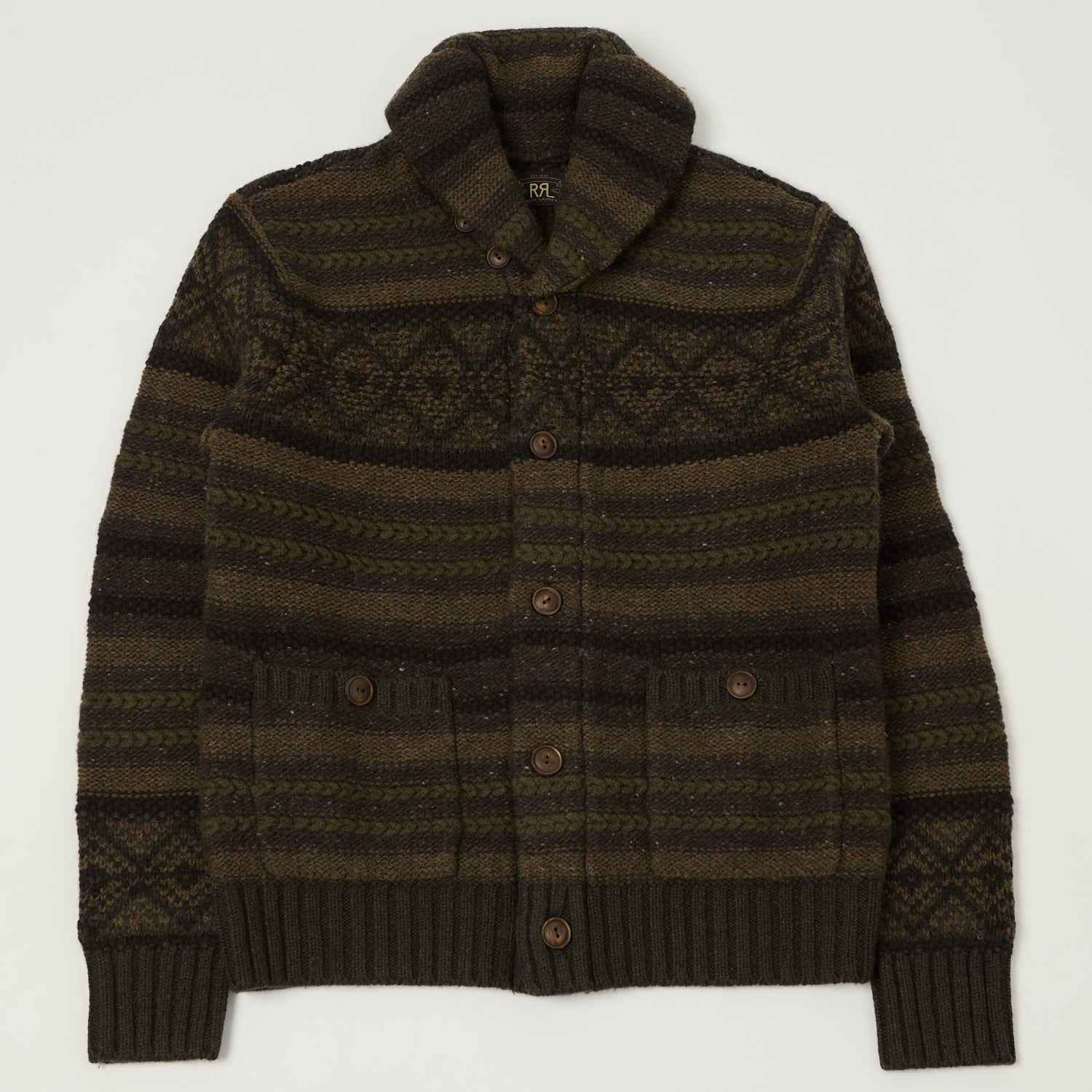 RRL Wool Shawl Collar Cardigan - Brown/Olive