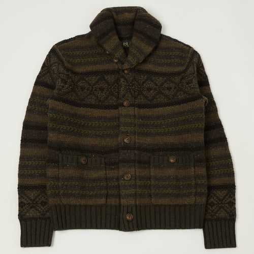 RRL Wool Shawl Collar Cardigan - Brown/Olive