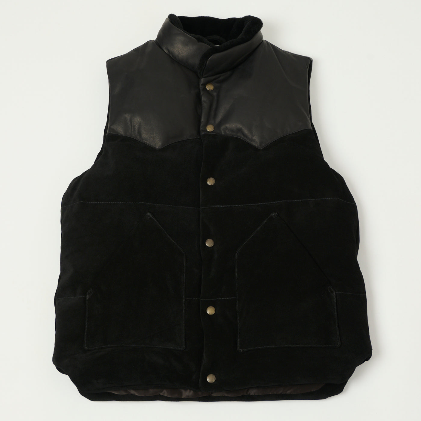 Shangri-La Heritage 'Bivacco' Suede Western Down Vest - Black