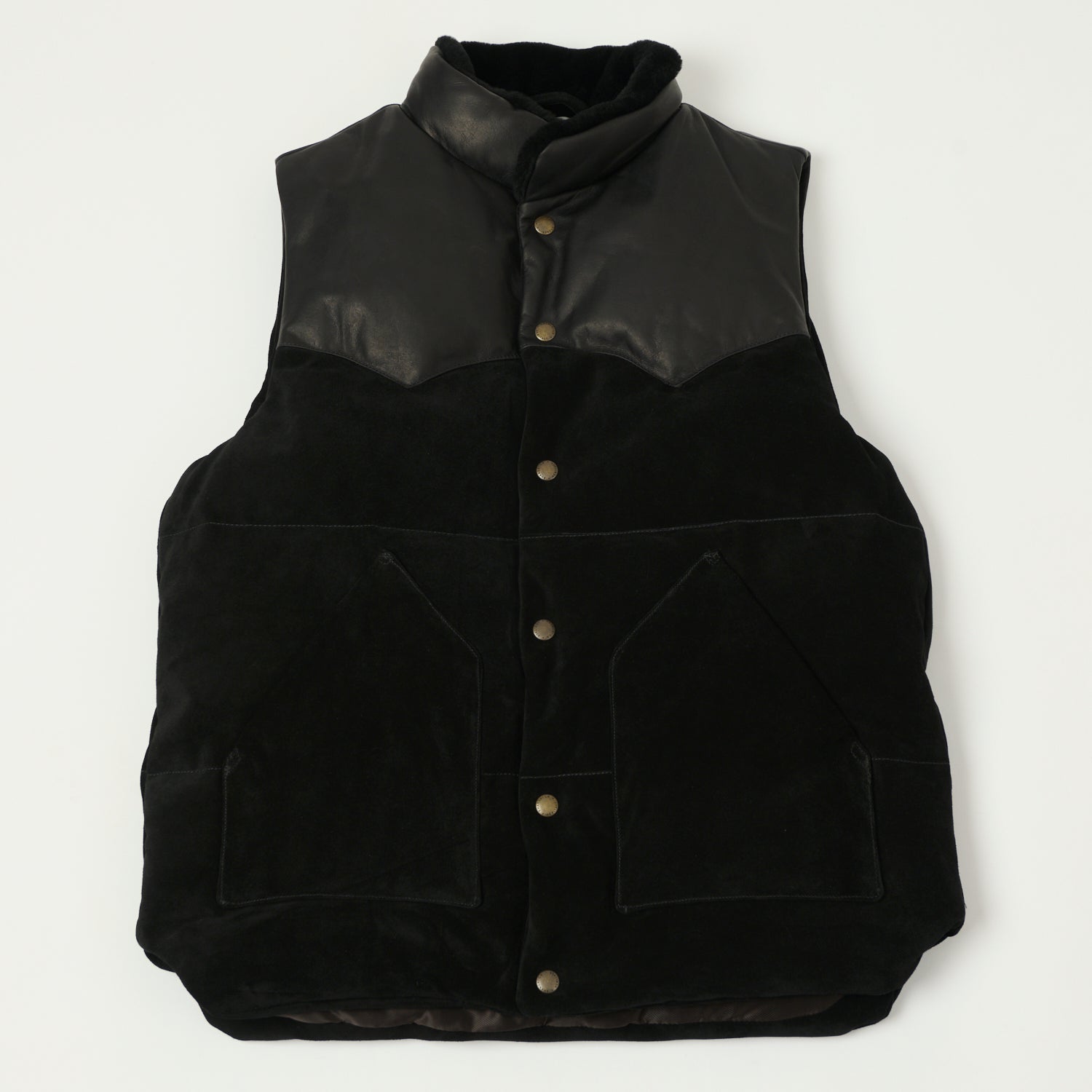 Shangri-La Heritage 'Bivacco' Suede Western Down Vest - Black