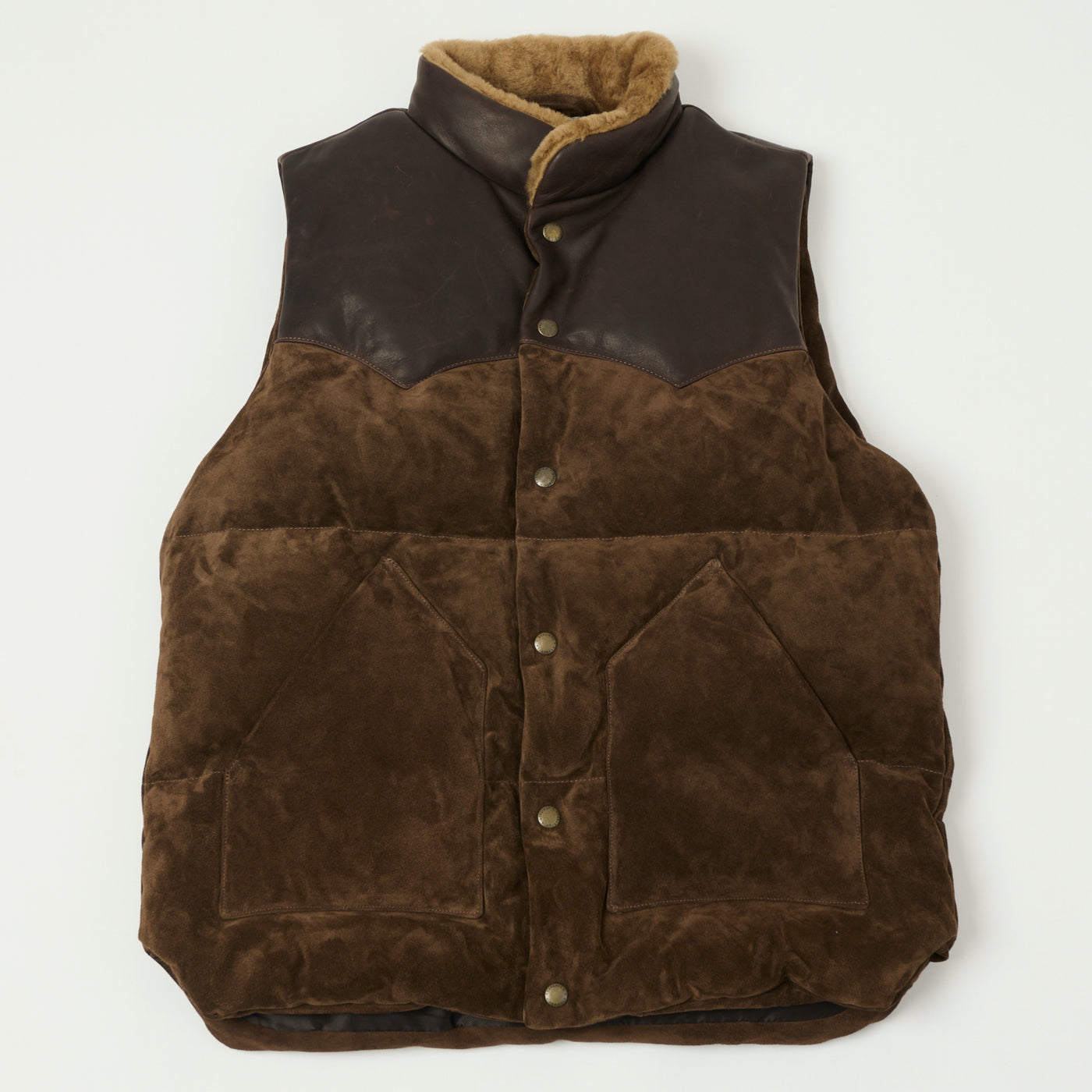 Shangri-La Heritage 'Bivacco' Suede Western Down Vest - Testa di Moro Brown
