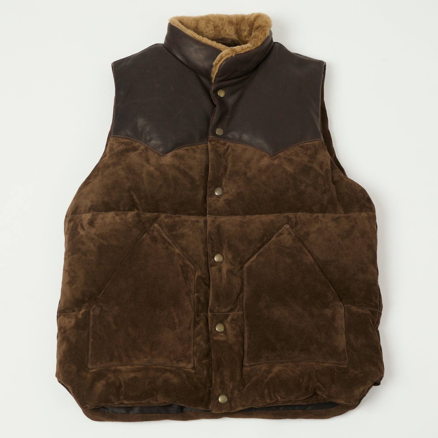 Shangri-La Heritage 'Bivacco' Suede Western Down Vest - Testa di Moro Brown