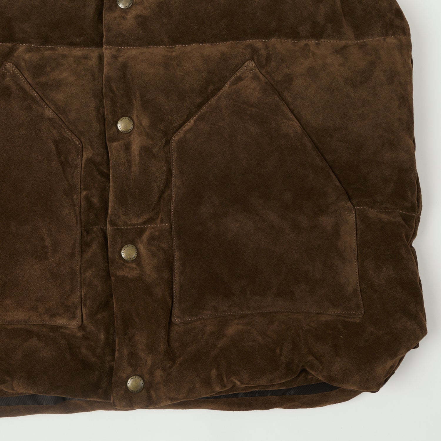 Shangri-La Heritage 'Bivacco' Suede Western Down Vest - Testa di Moro Brown
