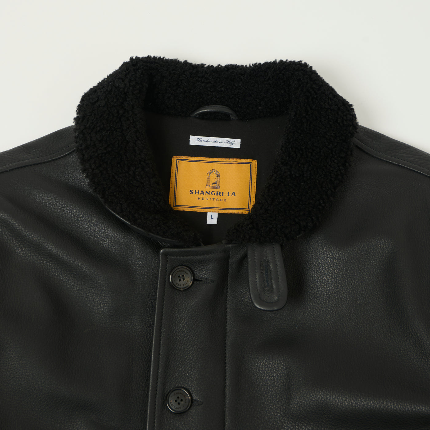 Shangri-La Heritage Aniline Leather N-1 Deck Jacket - Black